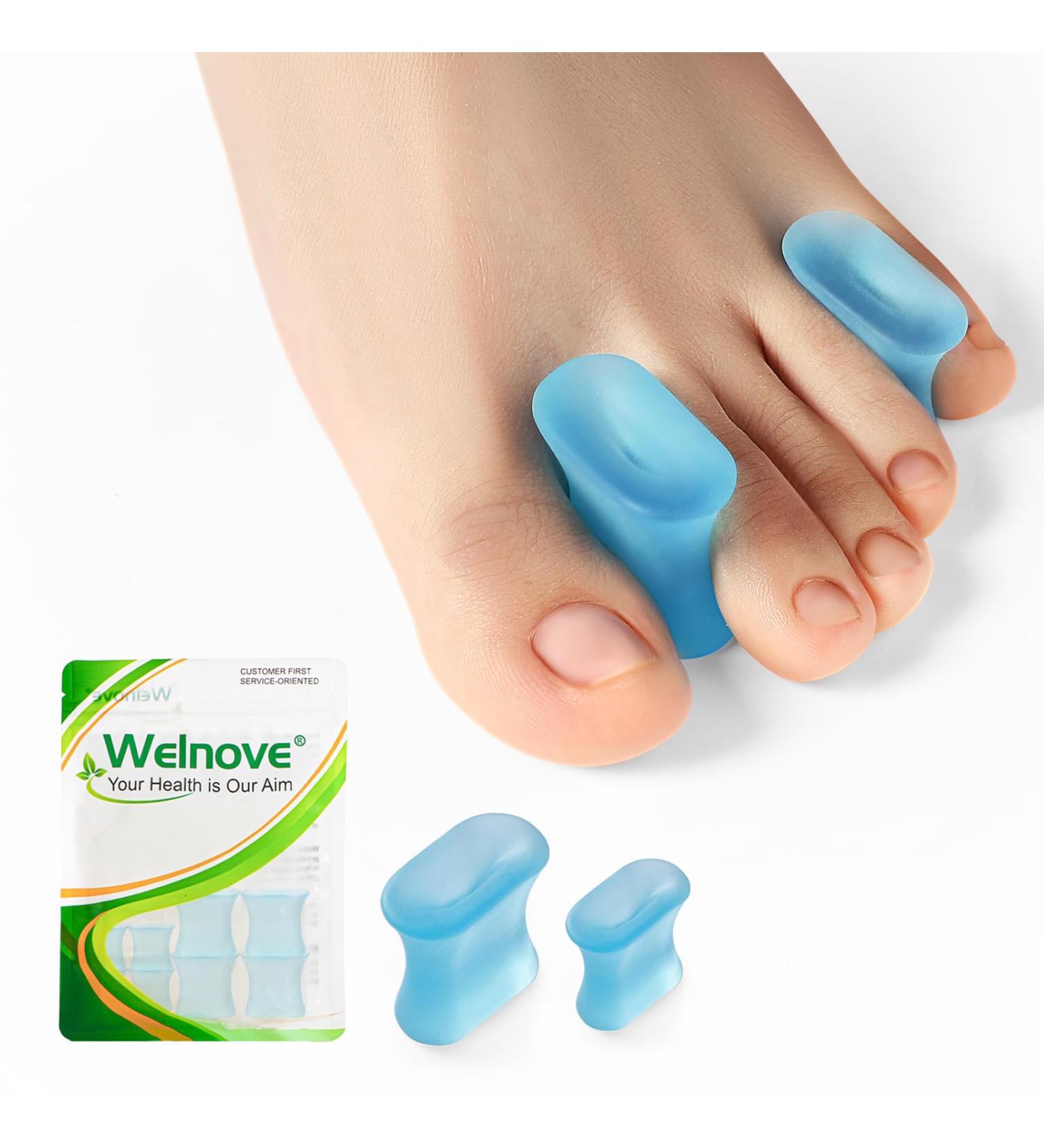 Welnove Gel Toe Separators - 8-Pack Aloe Vera Silicone Spacers for Overlapping Toes & Calluses - Bunion Corrector for Men & Women - Multi-Size Blue - Buy Online on GoSupps.com