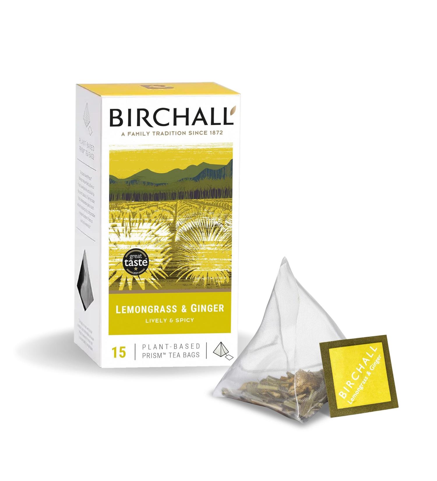 Birchall Tea Bags Lemongrass & Ginger Herbal Tea Gift Set Caffeine Free Tea Bursting with Full Flavour Perfect Vegan Gifts 15 Plant-Based Prism Tea Bags - Buy Online on GoSupps.com