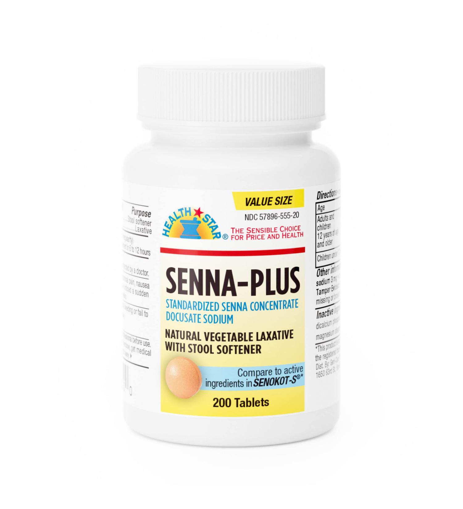 GeriCare Senna Plus Natural Laxative with Stool Softener Docusate Sodium 50mg Sennosides 8.6mg (200 Tablets)