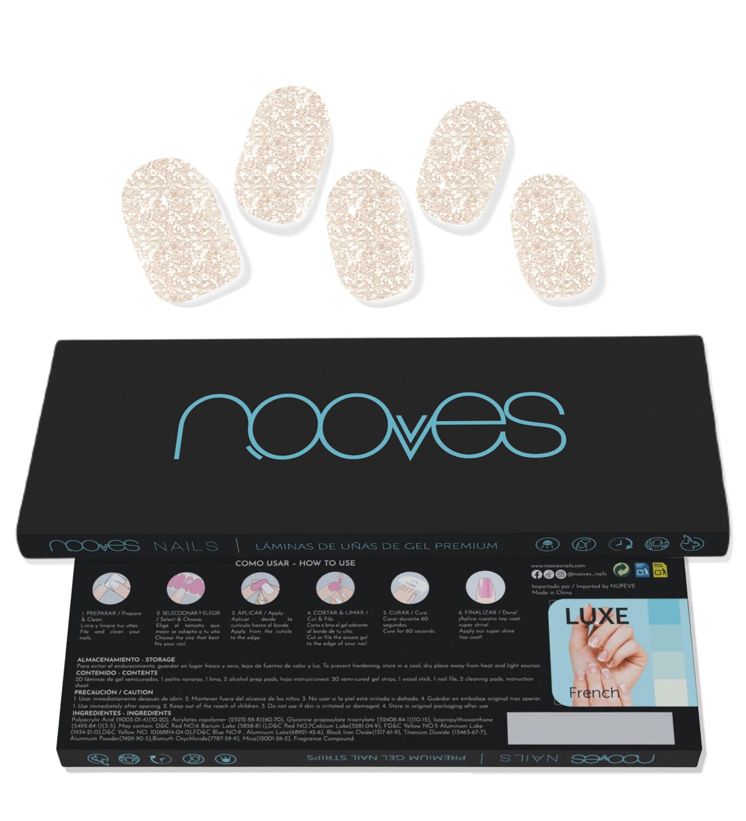 NOOVES NOOVES 20 Sheets Gold Diamond Nail Gel Sheets Set - 20 Pieces Premium Semi-Cured False Nails - 1 Nail File and 1 Orange Stick - Vegan