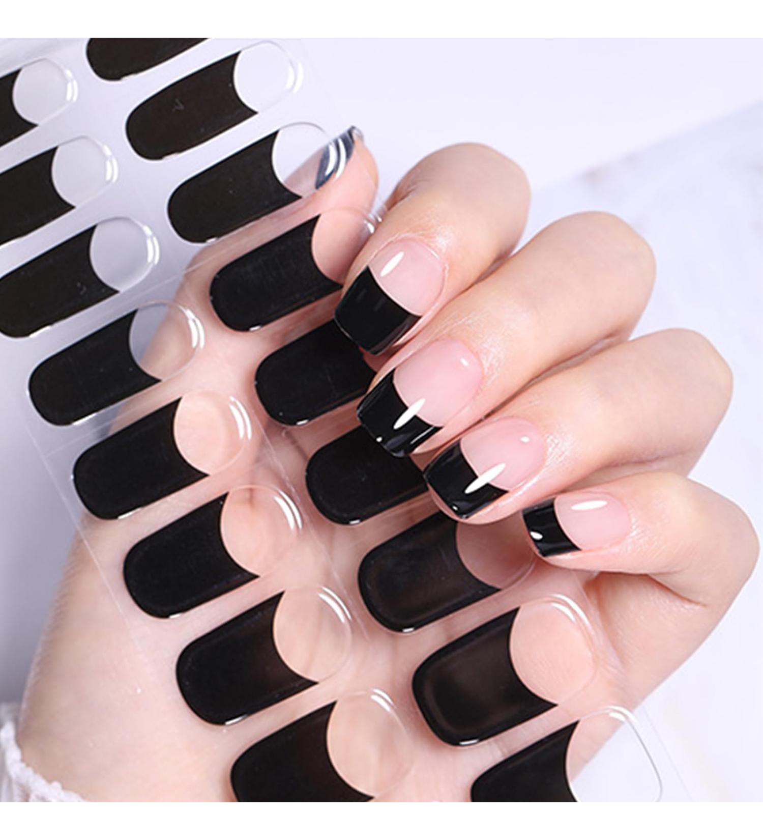 French Black-258 Gel Nail Strips | 20 Salon-Quality Self-Adhesive Stickers for French Tip Manicure | UV/LED Lamp Required - Buy Online on GoSupps.com
