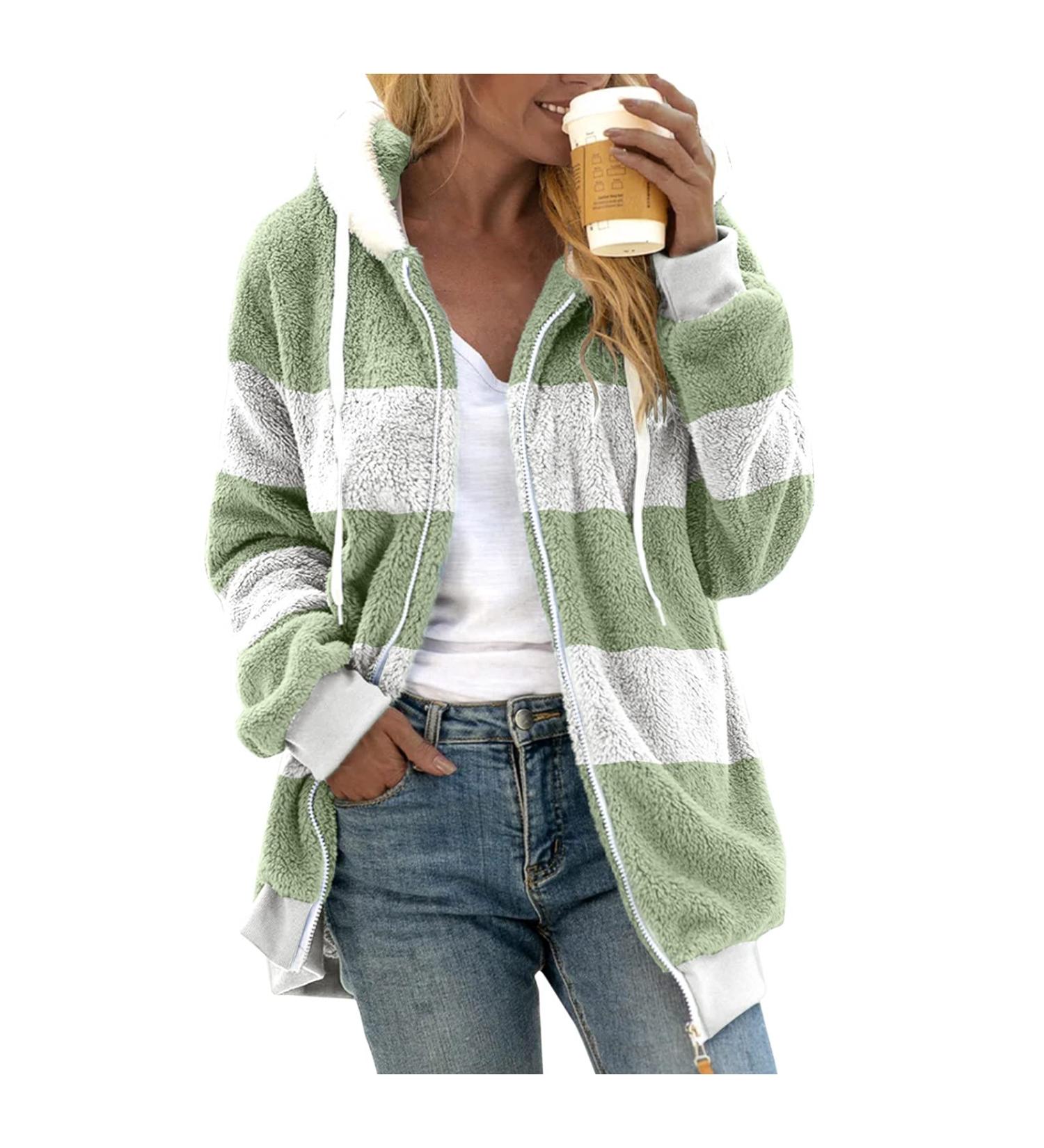 Shop Hanxiulin Women's Fleece Plush Jacket - Fluffy Warm Zipper Wool Coat in 5XL Green | Lightweight & Elegant Quilted Design - Buy Online on GoSupps.com