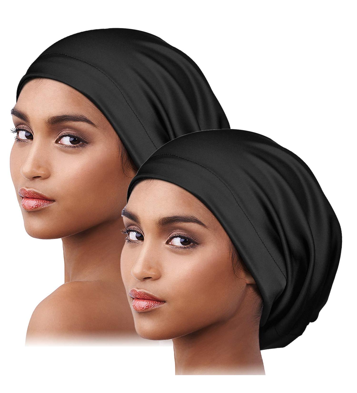Silk Sleep Cap for Curly Hair - Satin Lined Turban in Black + Black - Buy Online on GoSupps.com