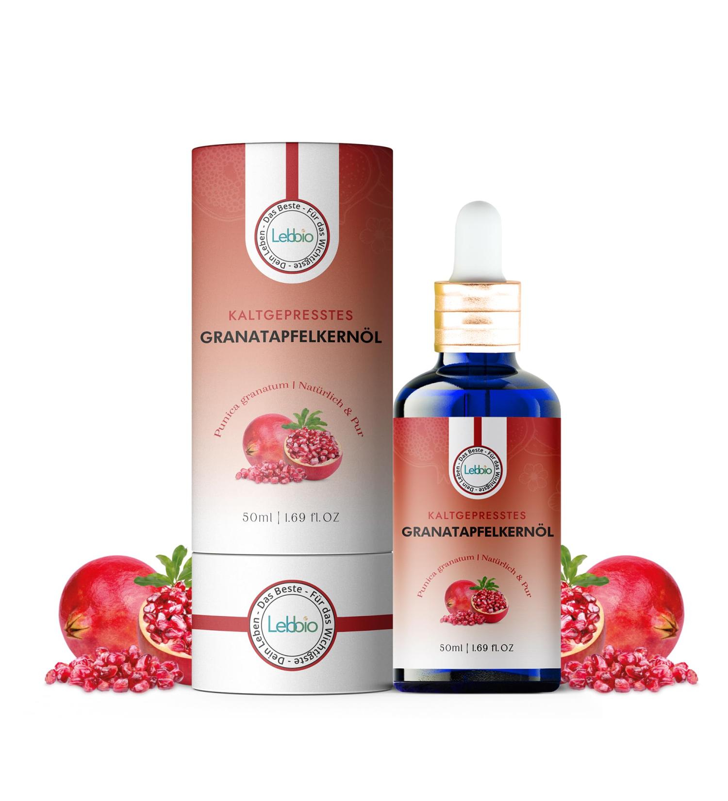 Lebbio Pomegranate Kernel Oil 50ml - 100% Pure Cold-Pressed - Natural Skin & Hair Care Oil - Combats Acne & Hair Loss - Improve Skin Appearance - Premium Natural Cosmetics - Buy Online on GoSupps.com