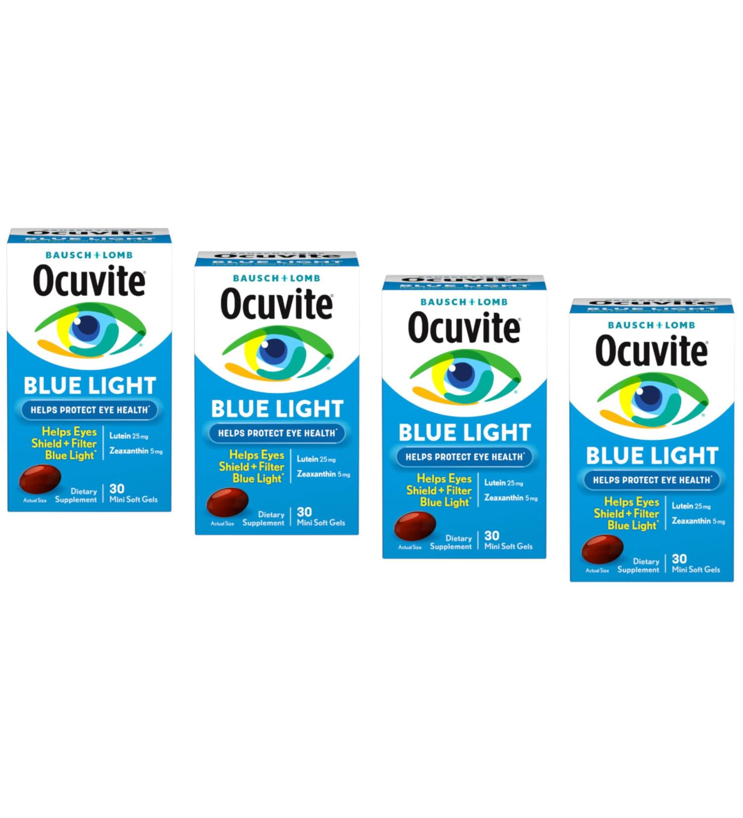 Bausch + Lomb Ocuvite Blue Light Eye Health Mini Soft Gels with 25 mg Lutein + 5 mg Zeaxanthin Eye Defense for Screen Time Gamers & Digital Device Users 30 ct (Pack of 4) - Buy Online on GoSupps.com