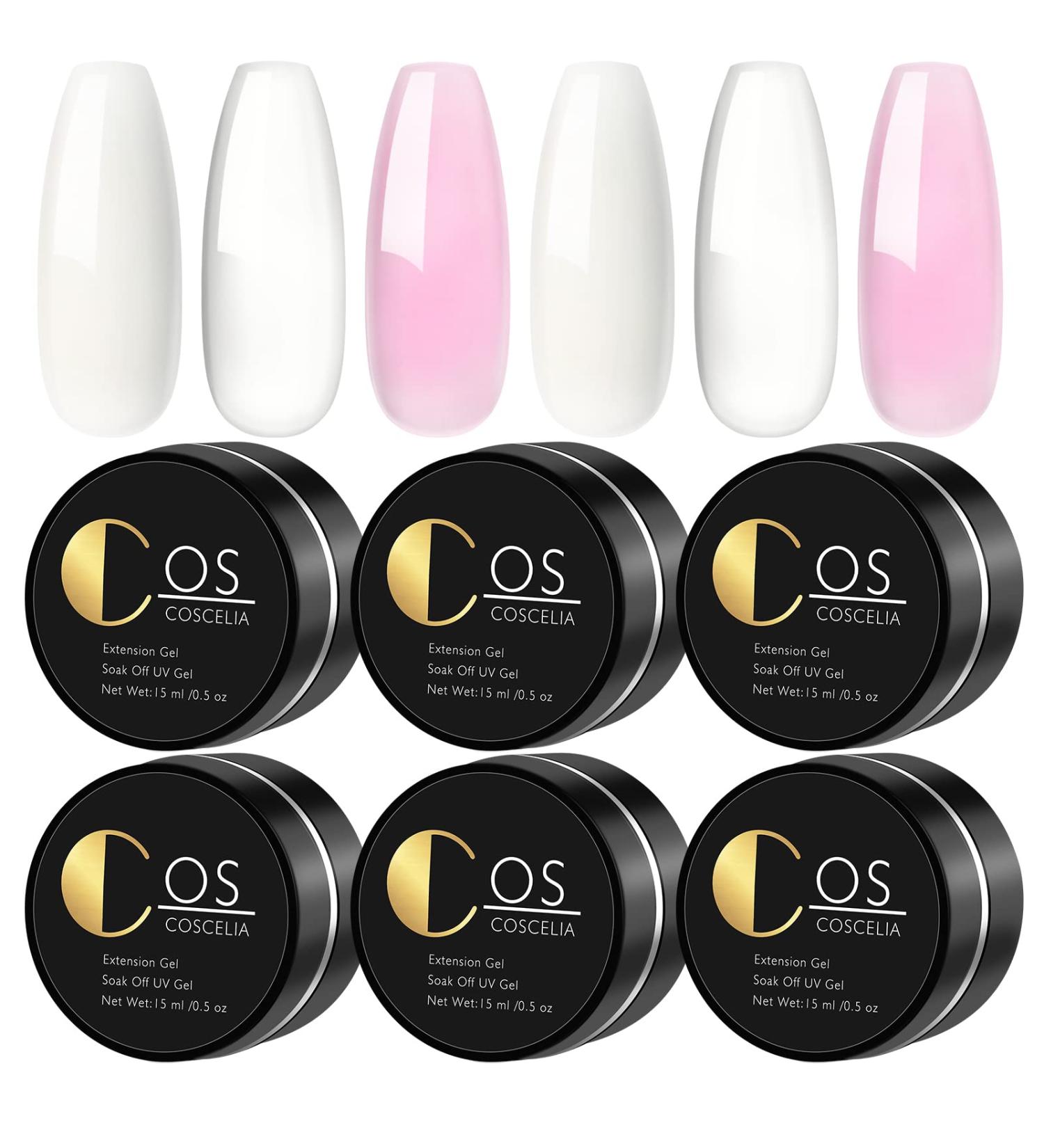 COSCELIA Builder Gel Set - Pink Clear & White UV Gel for Nail Extensions - 6 x 15ML - Perfect for Beginners - DIY Gel Nails - Buy Online on GoSupps.com