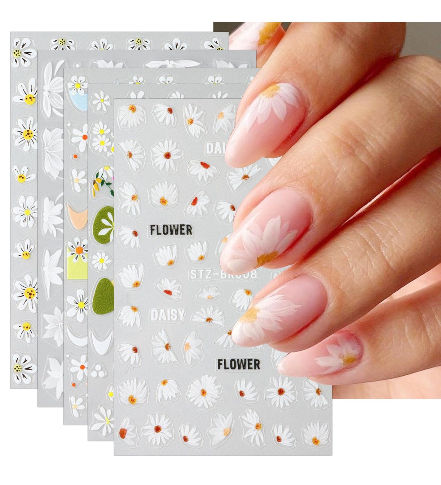 JMEOWIO 6 Sheets Flower Nail Art Stickers Decals Self-Adhesive Daisy Spring Summer Colorful Floral Nail Supplies Nail Art Design Decoration Accessories - Buy Online on GoSupps.com
