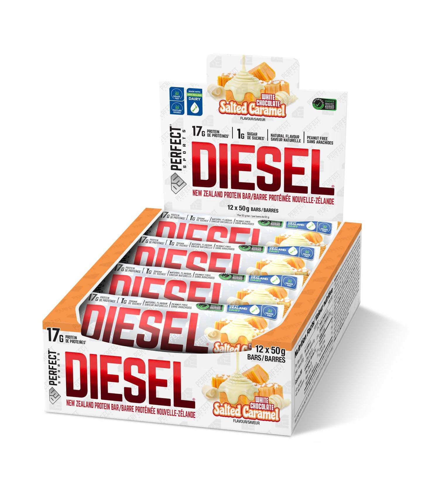 DIESEL New Zealand Protein Bar - White Chocolate Salted Caramel - 50g (12 Pack) - Buy Online on GoSupps.com