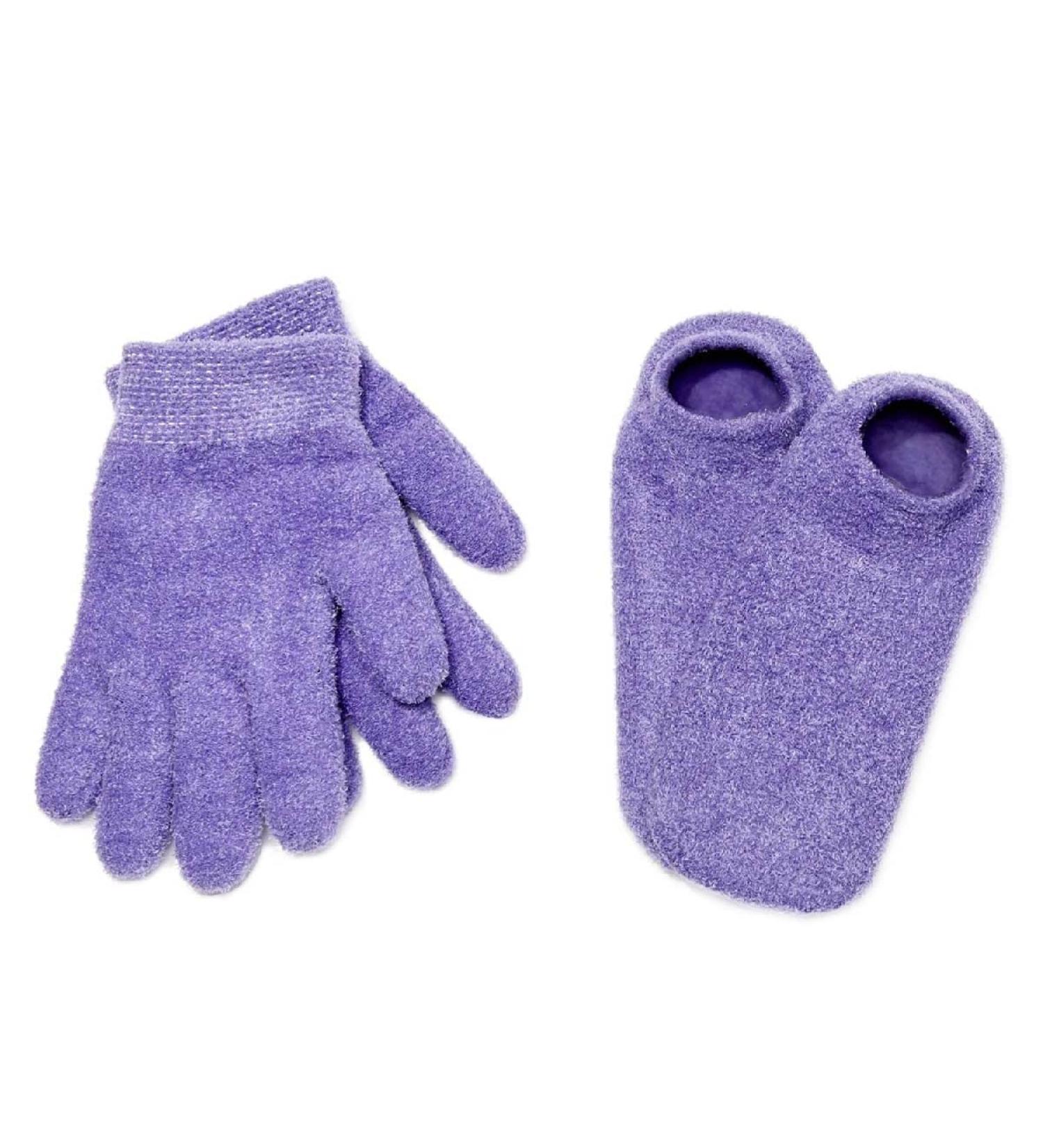 NatraCure Moisturizing Gel Booties and Gloves Set - Lavender - For Dry Skin, Cracked Heels, and Rough Skin - Use with Your Favorite Lotions - 155/175-LAV/RET - Buy Online on GoSupps.com