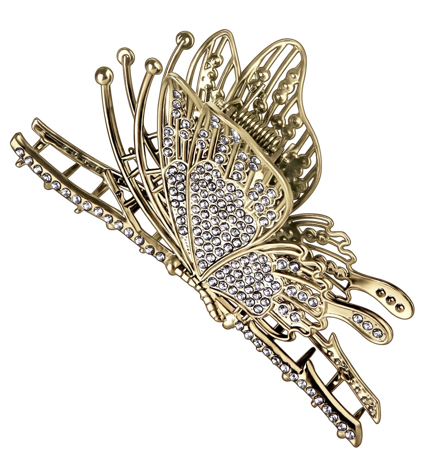 Cute Butterfly Claw Clips for Women - Large Rhinestone Hair Clips for Curly/Thick/Fine Hair - Champagne Color - Buy Online on GoSupps.com