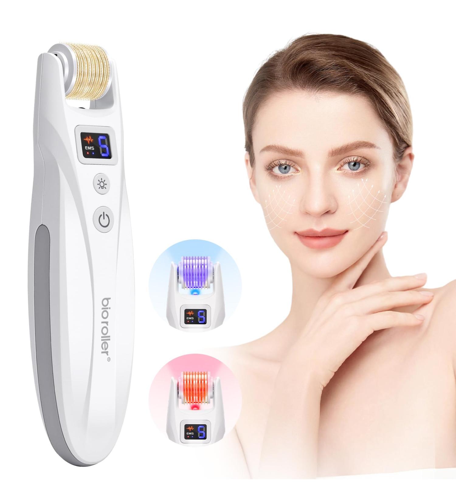Yofuly Derma Roller Electric EMS Beard Roller with 2 LED Light Professional Beard Dermaroller for Body & Face Skin Care - Buy Online on GoSupps.com