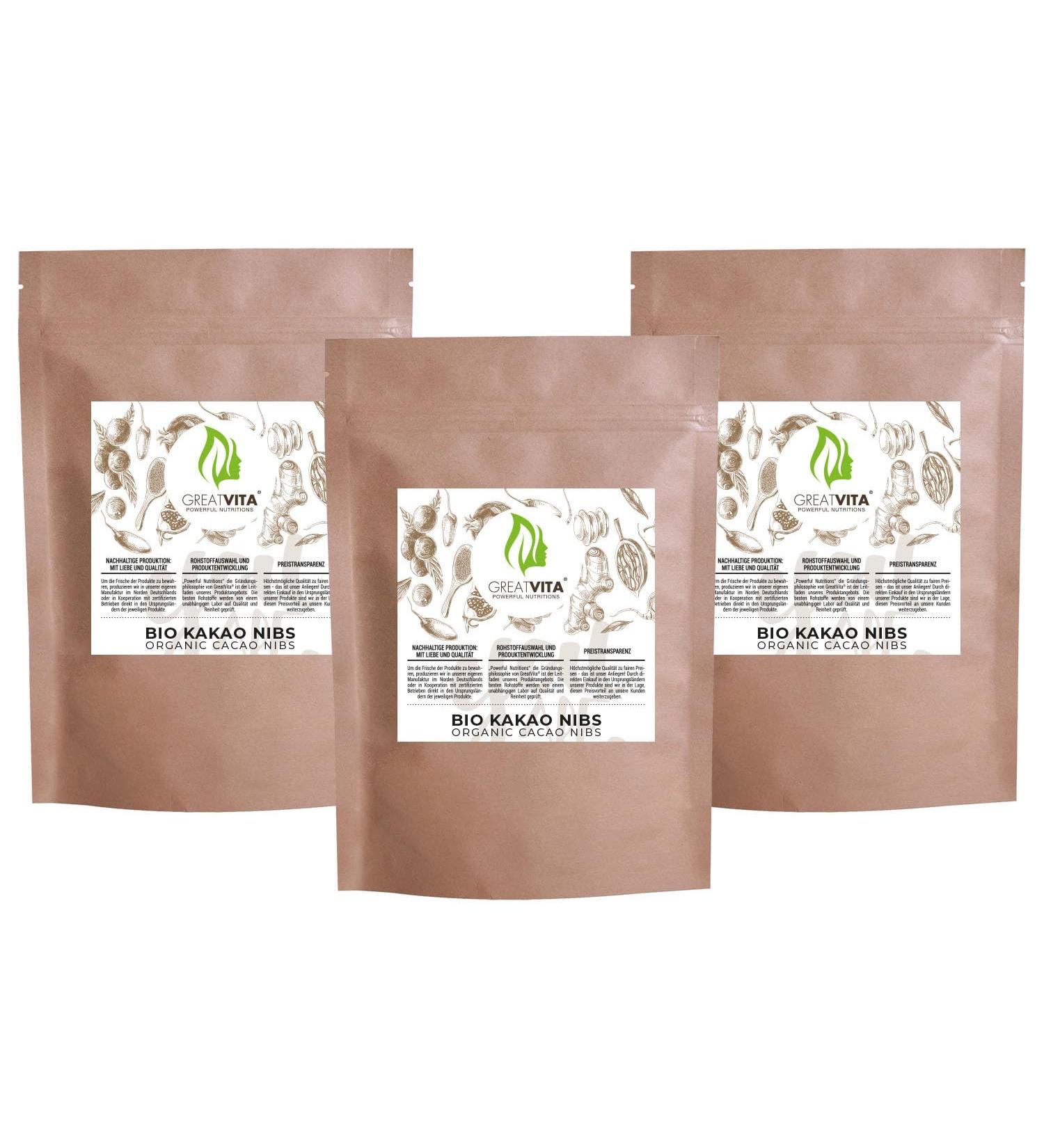 Lot de 3 bo tes de 800 g pour aliments crus de cacao - Id al comme garniture produit naturel sans additifs du P rou / GreatVita - Buy Online on GoSupps.com