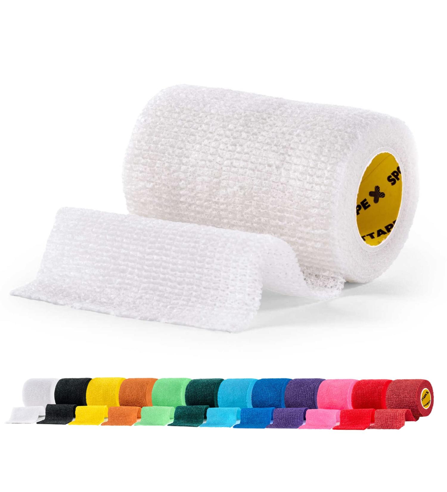 SPORTTAPE Self-Adhesive Football Sock Tape 7.5cm x 4.5m - White | Cohesive Bandage for Dogs Horses | Compression Shin Pad Ankle Tape - Single Roll 7.5x450 cm - Buy Online on GoSupps.com