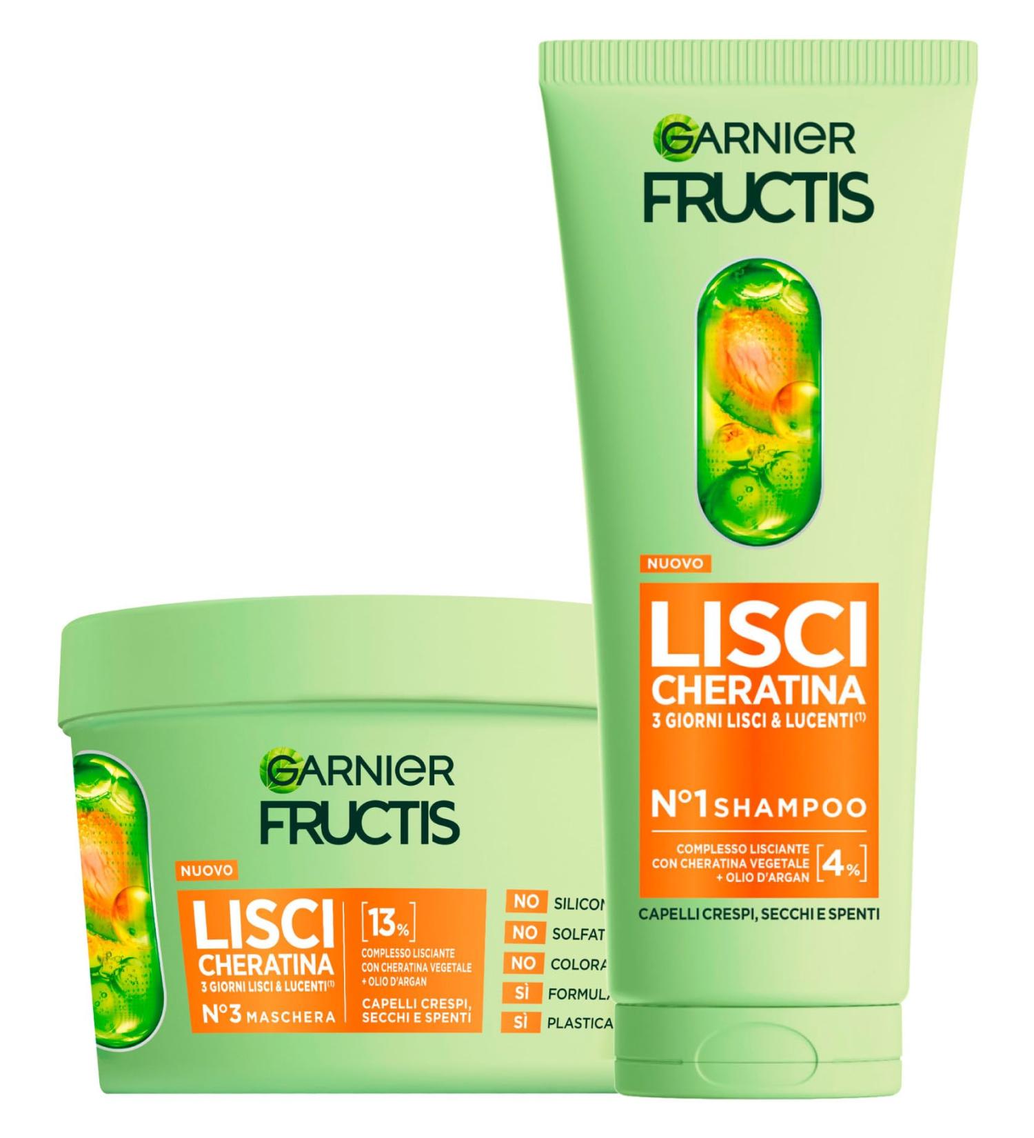  Garnier Garnier Fructis Keratin Sleek 2-pack of shampoos (200ml) + mask (370ml) Smoothing treatment with plant-based keratin and argan oil for dry dull hair Vegan formula - Buy Online on GoSupps.com