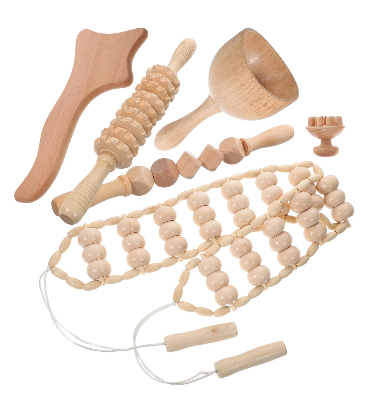 Healvian Wooden Lymphatic Drainage Tool Set | 5-Piece Maderoterapia Kit | Wood Massage & Gua Sha Tools for Body Muscle Recovery - Buy Online on GoSupps.com