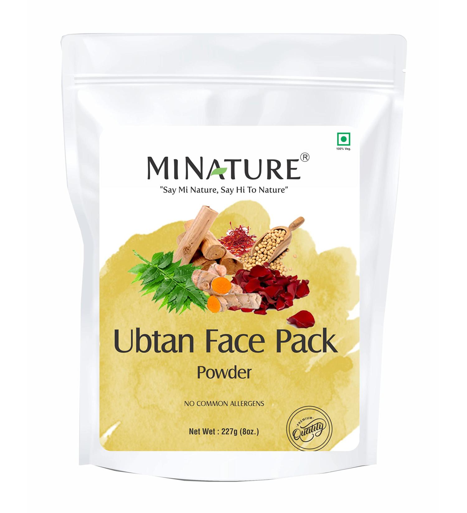 mi nature Ubtan Face and Body Pack with Turmeric, Barley, Chickpeas, Neem, Sandalwood, Mograflower, Saffron, and Rose Petal - 227g (8 oz) from India | Acne Removal - Buy Online on GoSupps.com