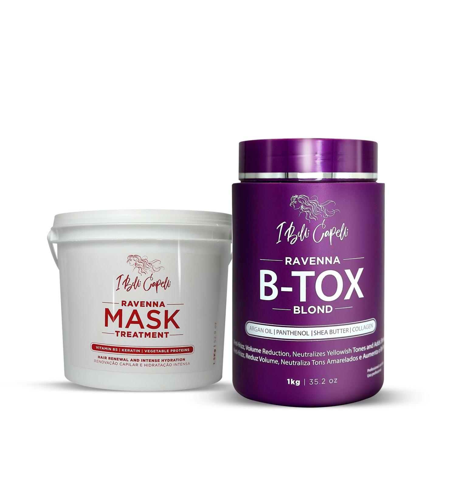 Kit Ravenna B-tox Blond - Traitement B-tox Capillaire (1 Kg/35 2 fl oz) sans formald hyde + Masque Capillaire pour Cheveux Ab m s (1 5 Kg/52 9 fl oz) - Buy Online on GoSupps.com