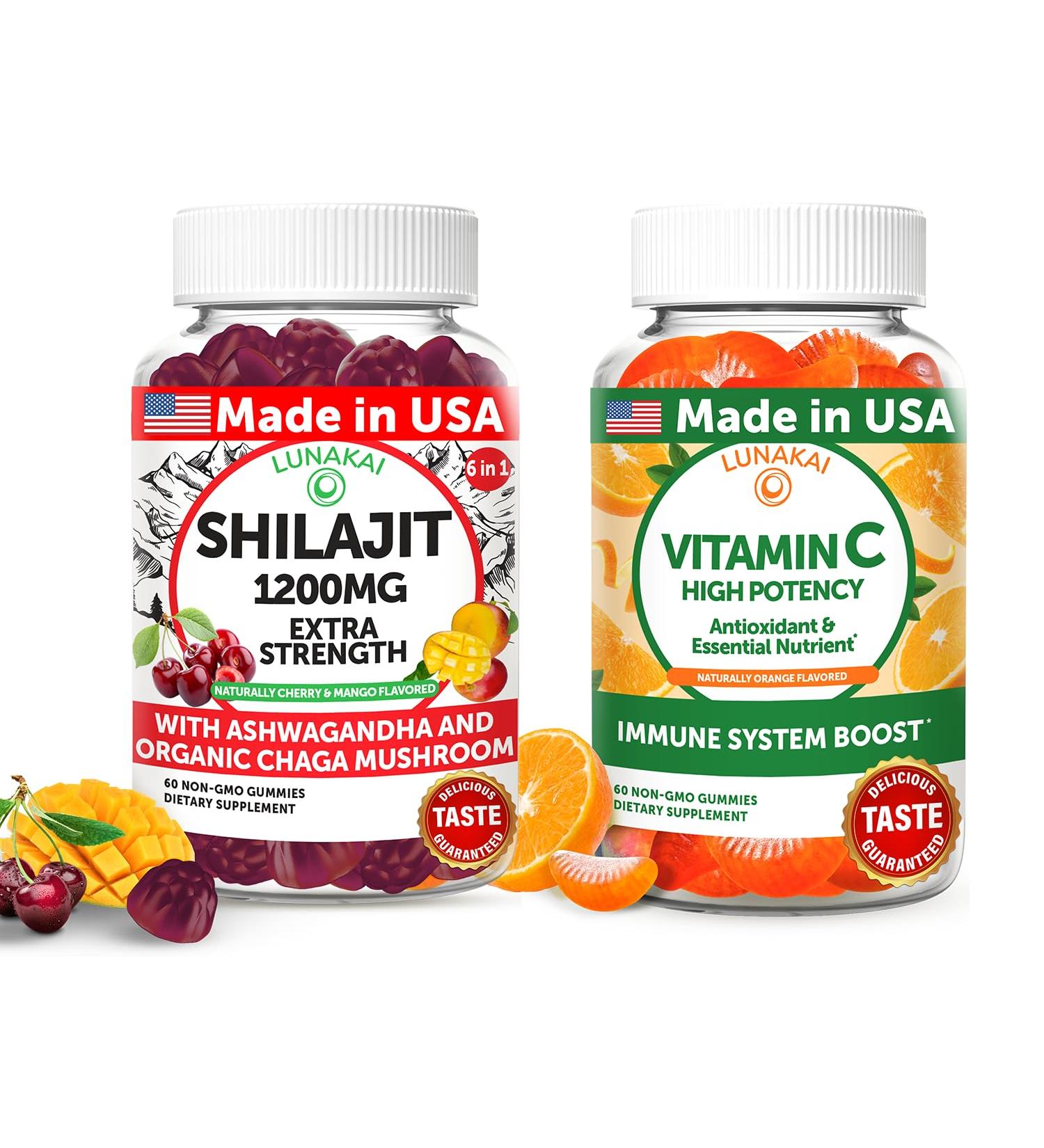 Lunakai USA Made Shilajit & Vitamin C High Potency Gummies Bundle Energy and Immune Support Non-GMO & Delicious - Buy Online on GoSupps.com