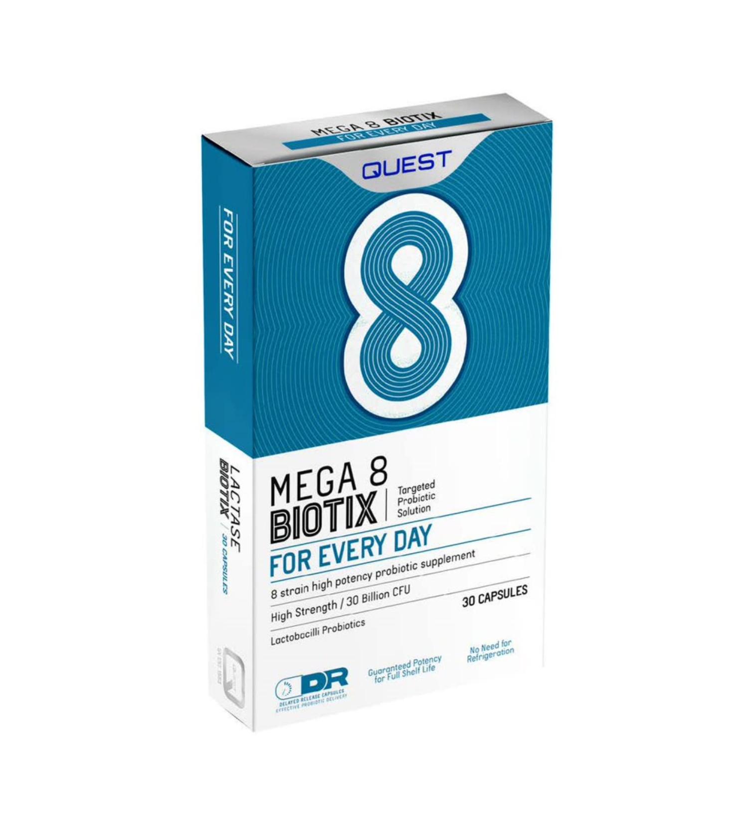 Quest Mega 8 Biotix Probiotic Capsules - 30 Billion CFU for Immune & Digestive Support - Buy Online on GoSupps.com