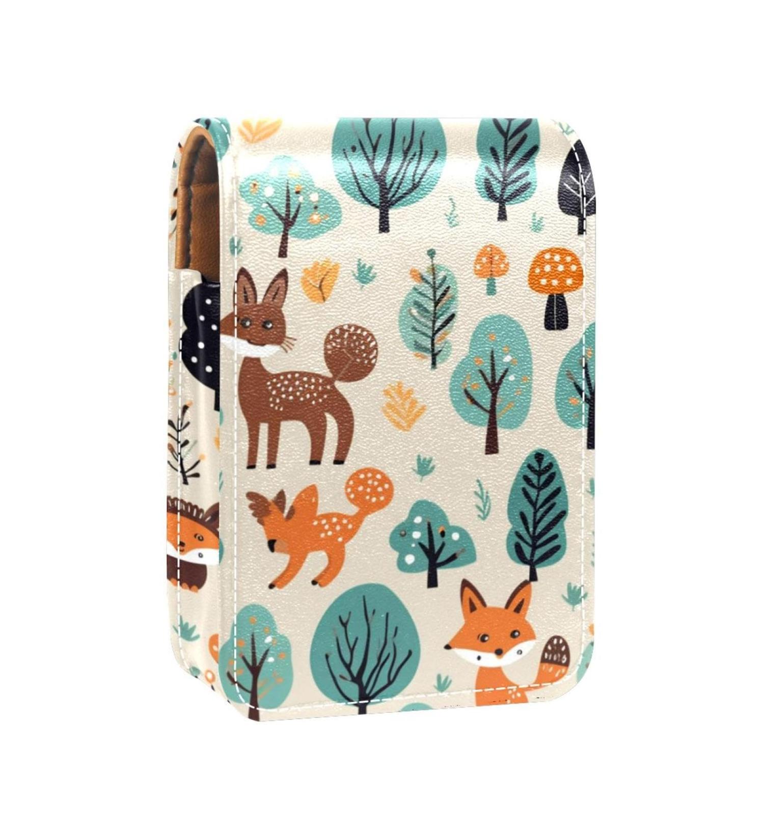 Travel Lipstick Organizer Case - Portable Makeup Bag with Mirror | Bear Deer Fox Rabbit Owl T676x4mhar - Shop Now for International Shipping - Buy Online on GoSupps.com