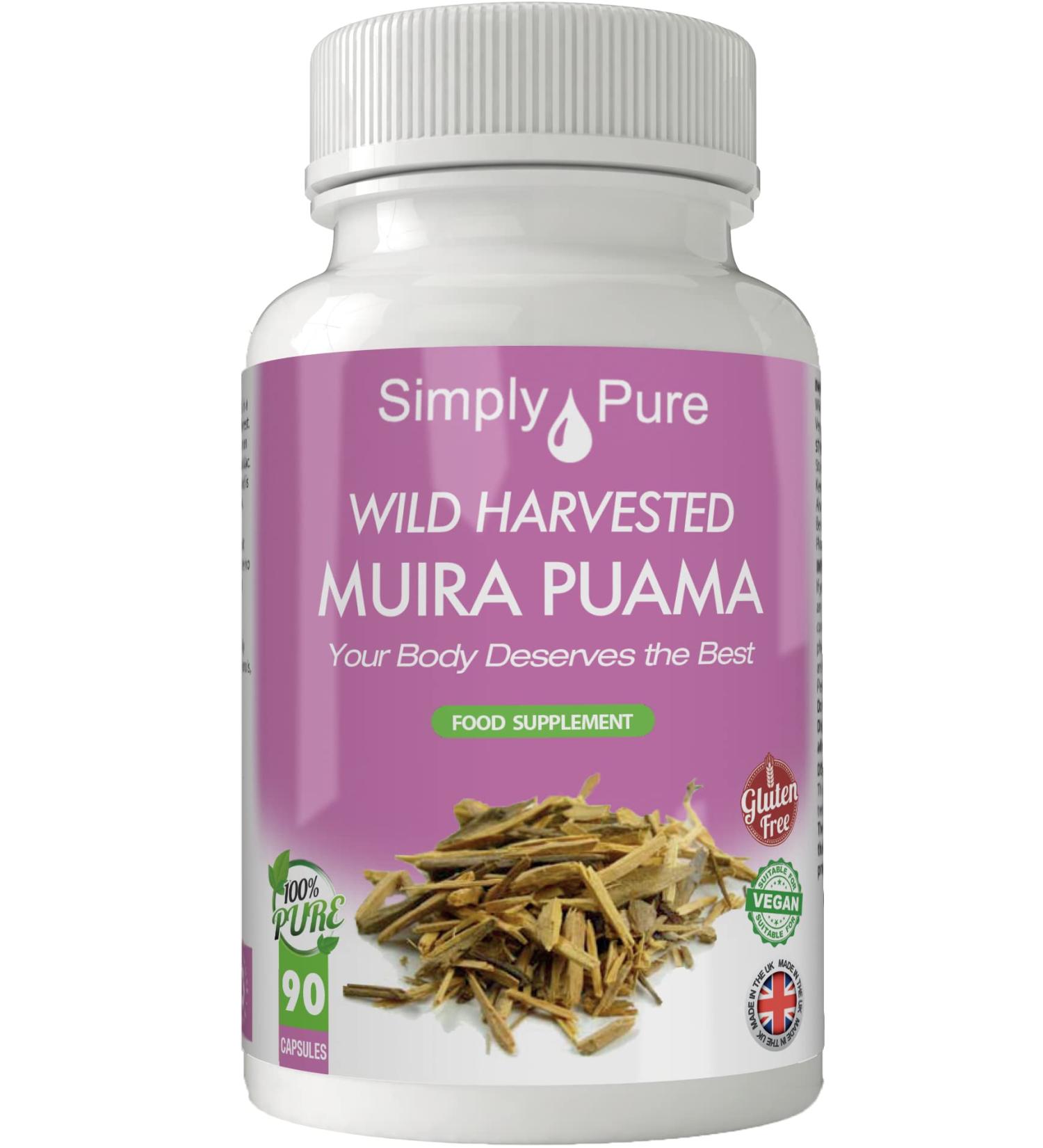 Wild Harvested Vegan Muira Puama 90 Capsules - 100% Natural, Gluten Free, GM Free - Buy Online on GoSupps.com