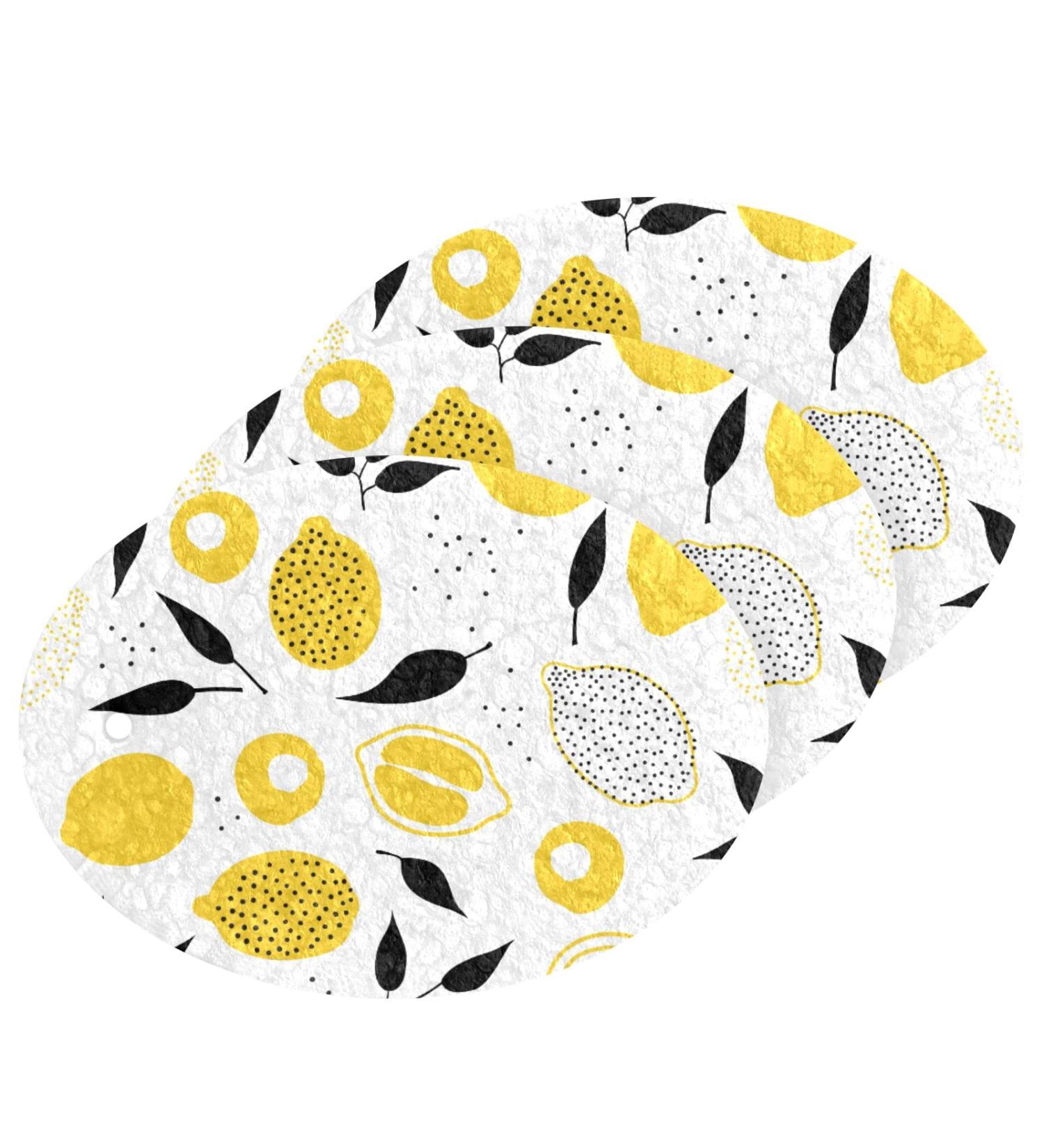 3-Pack Cleaning Kitchen Sponges Oval Yellow Lemons and Lemon Slices Kitchen Cellulose Dishwashing Wood Pulp Cotton - Buy Online on GoSupps.com