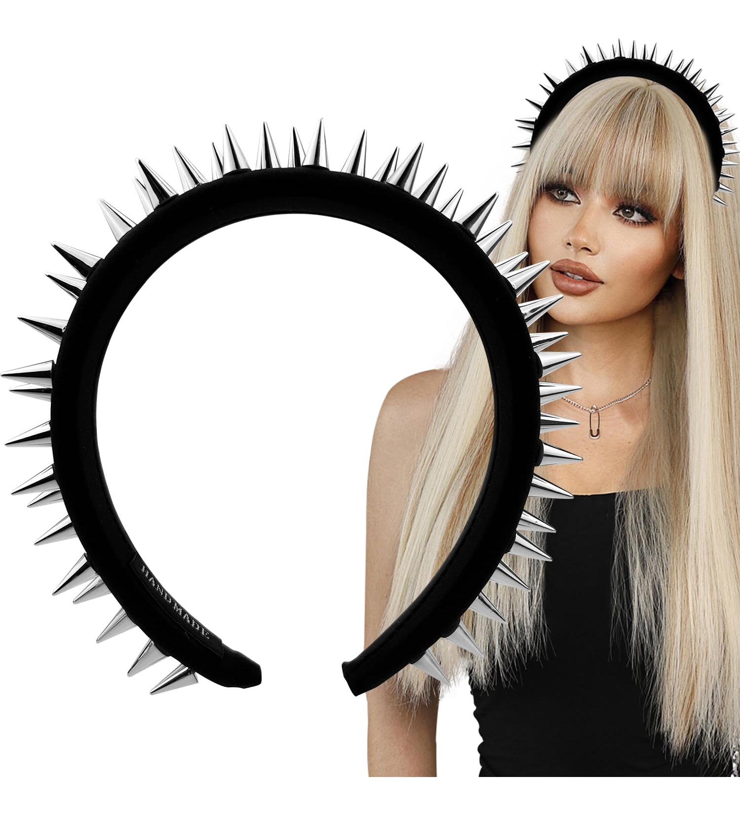 Studded Black Headband Studded Headbands for Women Hair Accessories Goth Hair Accessories Halloween Studded Headbands for Women Fashion Punk Girl Silver - Buy Online on GoSupps.com