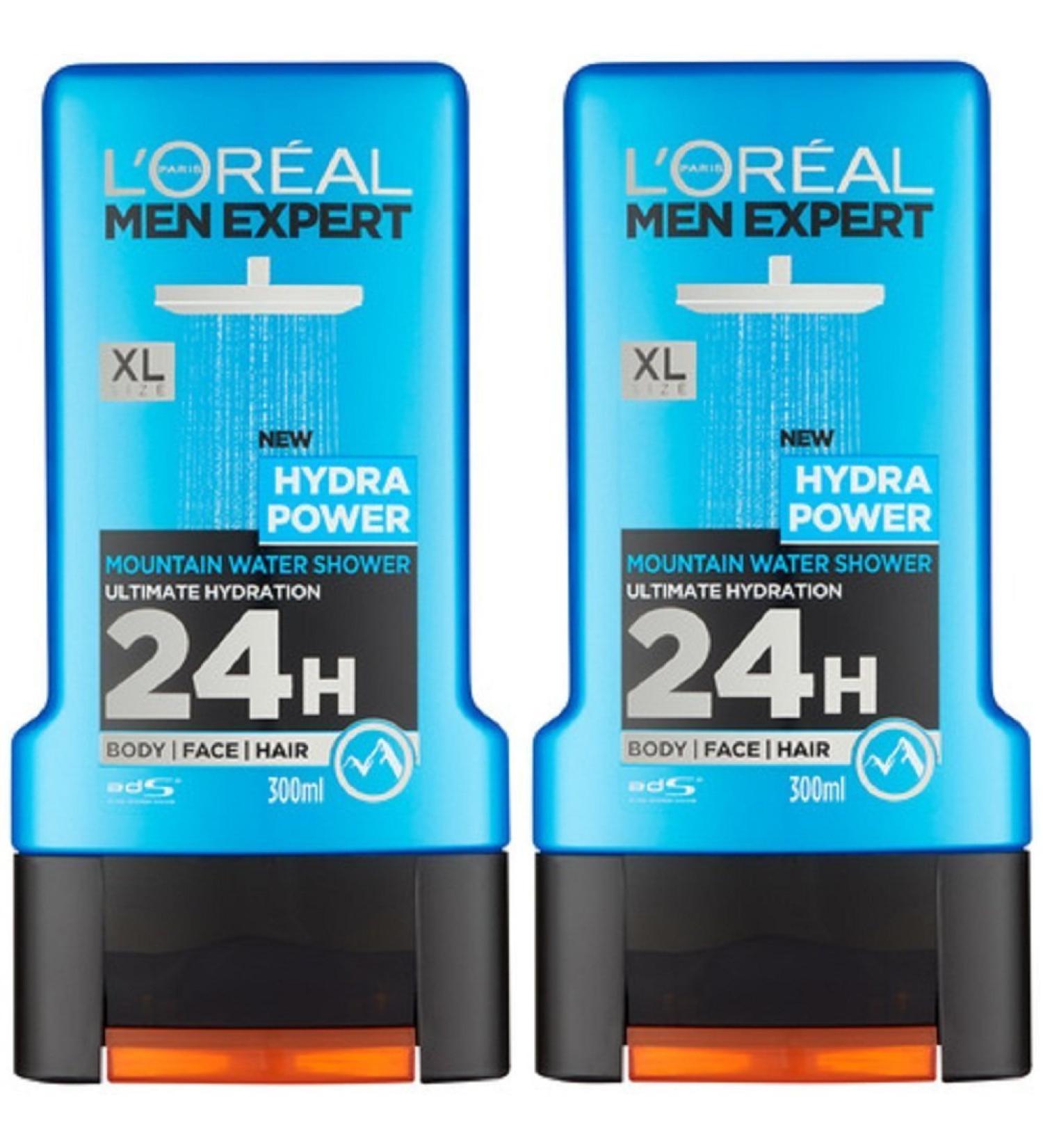 x2 L'Oreal Paris Men Expert Clean Hydra Power Mountain Water Shower Body Face & Hair 300ml