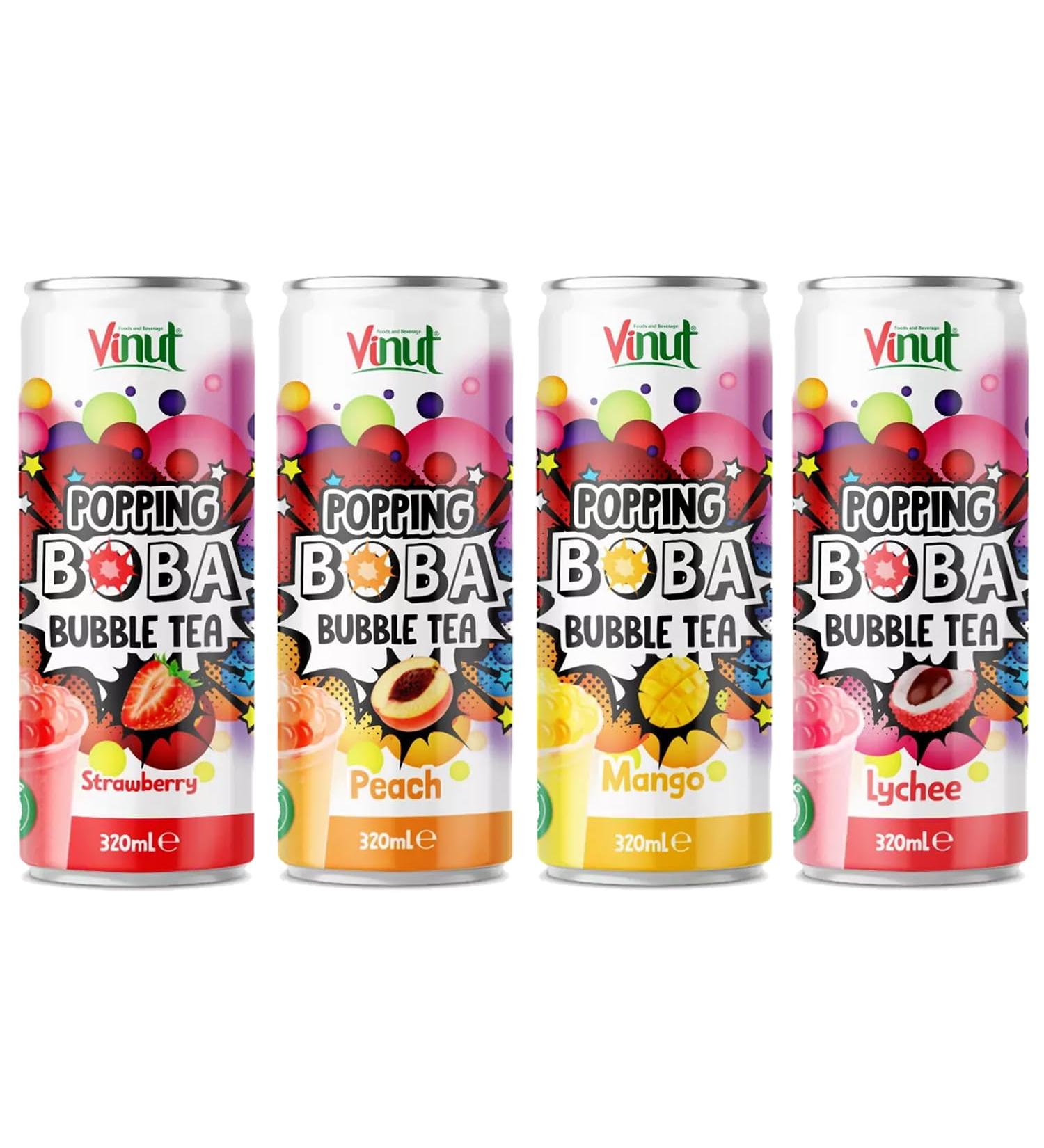 Vinut Popping Bubble Tea 320ml Variety Pack - Natural Fruit Flavours Antioxidant-Rich Ready to Drink - Strawberry Peach Mango Lychee 4 Mixed Packs - Buy Online on GoSupps.com