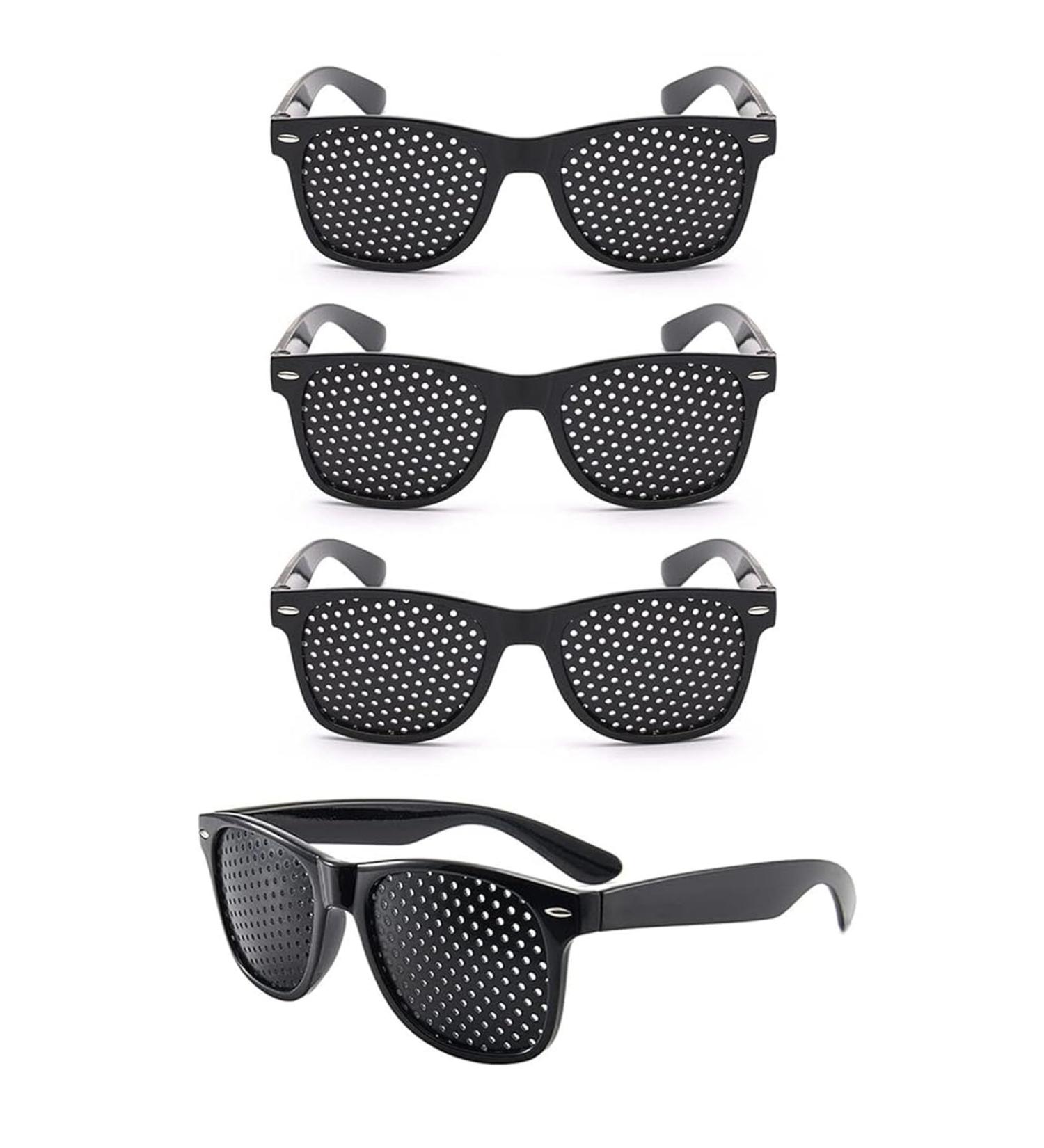 Doyuky 4 Piece Pinhole Glasses Set - Black Raster Glasses for Eye Training Vision Improvement & Relaxation - Buy Online on GoSupps.com