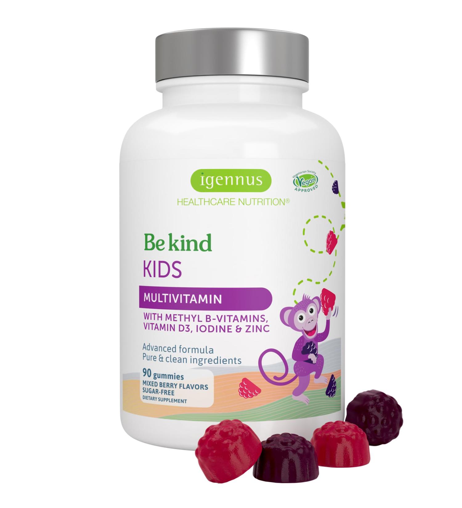Igennus Methylated Kids Multivitamin Gummy MTHFR No Artificial Sweeteners or Flavors Sugar Free Age 4+ 90 Natural Berry Flavor Gummies from Fruit Powder Non-GMO Halal Clean Label 90 Count (Pack of 1) - Buy Online on GoSupps.com