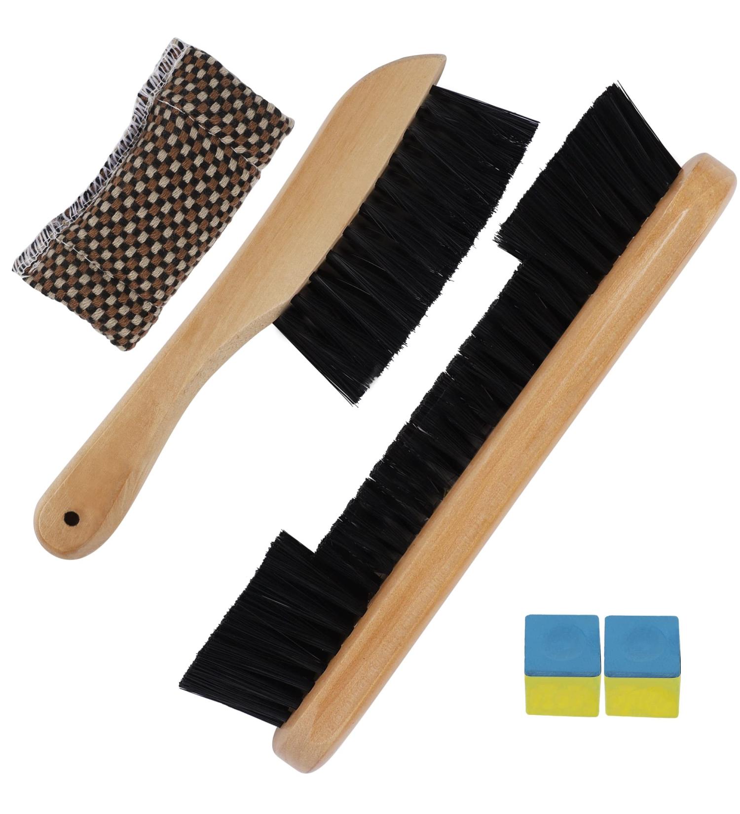 Set of 4 Pool Table Cleaning Tools with Cue Shaft Cleaner Cloth and Billiard Cue Chalk - Pool Table Accessories for Billiards, Rail Brush Included - Buy Online on GoSupps.com