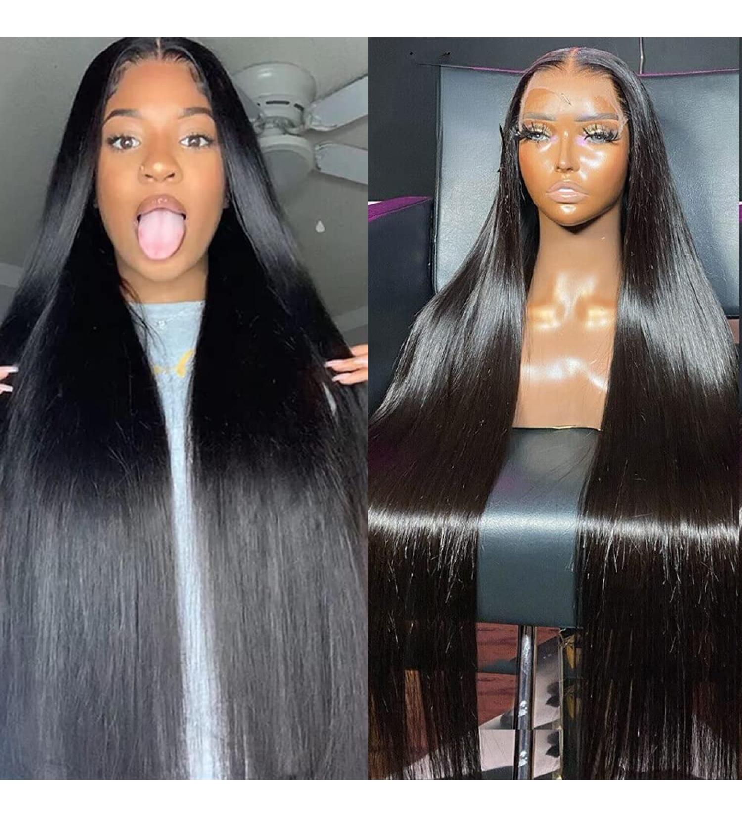 Maxine 34 Inch Human Hair Lace Front Wig | HD Transparent 13x6 Frontal | Brazilian Straight Wave | Glueless Pre Plucked with Baby Hair | 180% Density - Buy Online on GoSupps.com