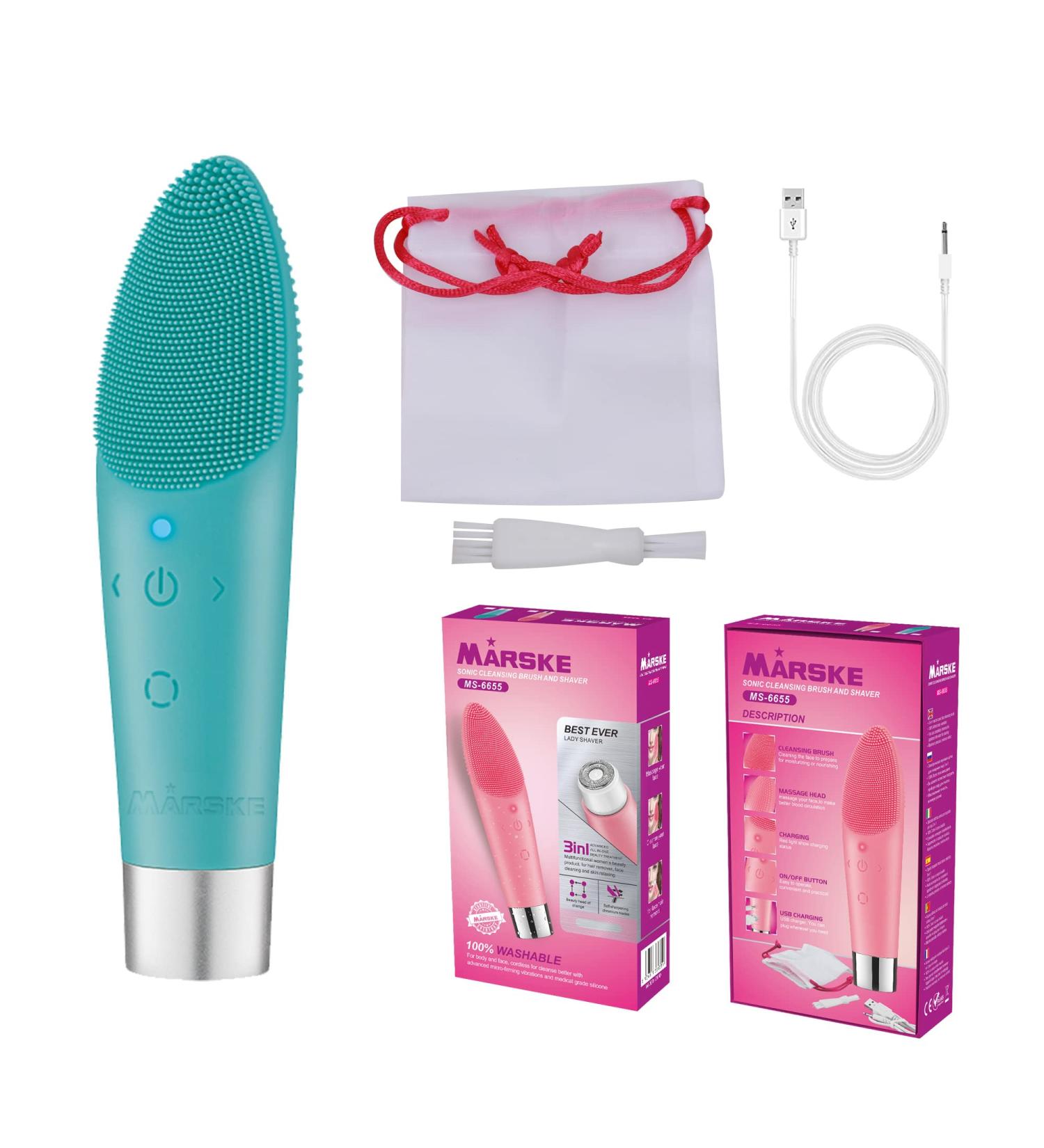 MARSKE Electric Shaver for Women - 3 in 1 Silicone Facial Cleansing Brush & Massage - USB Fast Charge Pink Beauty Razor (Green) - International Shipping Available - Buy Online on GoSupps.com