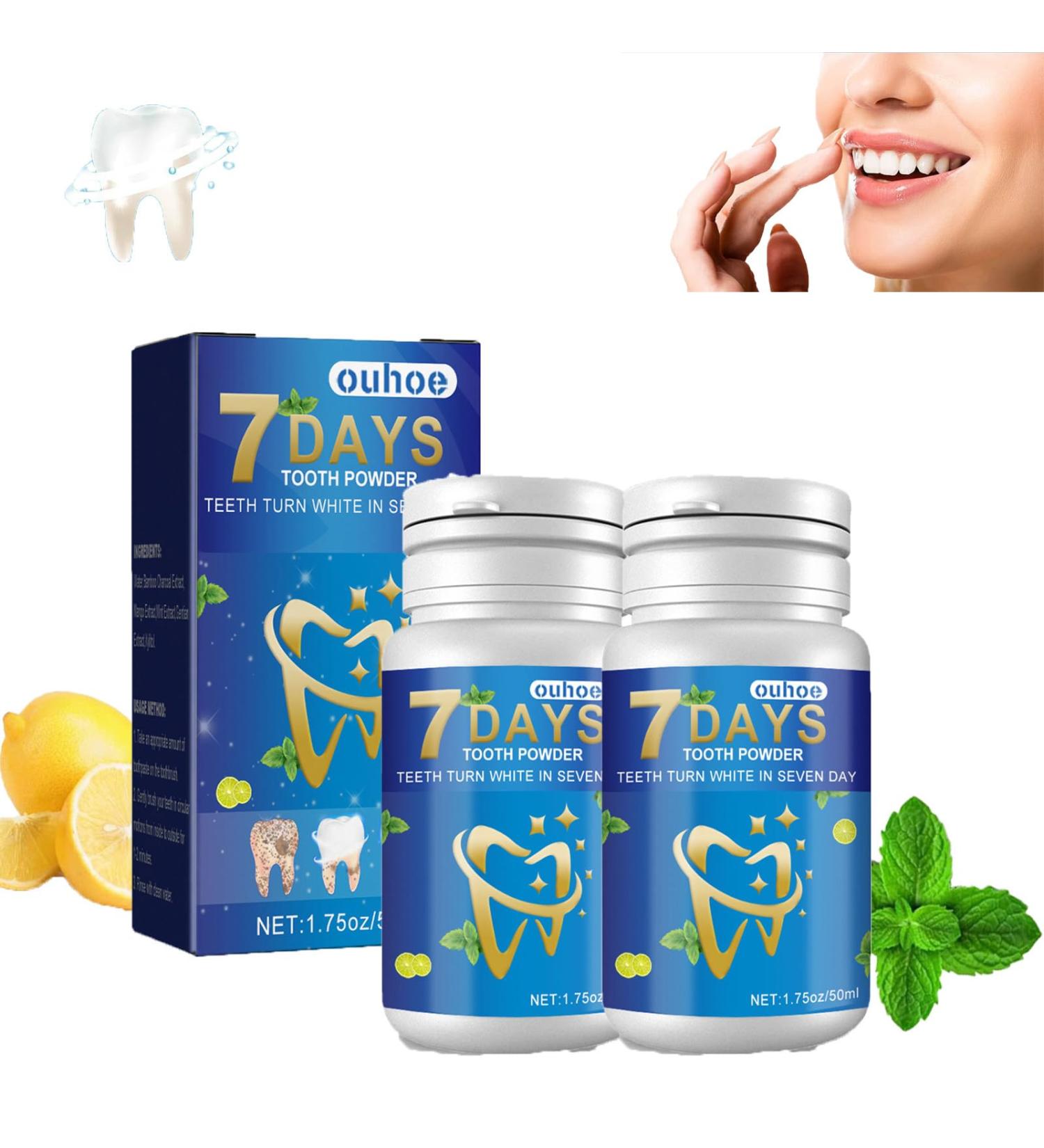 Natural Tooth Whitening Powder - 2 Pack with Mint Extract | Fresh Breath & Stain Removal in 7 Days - Buy Online on GoSupps.com