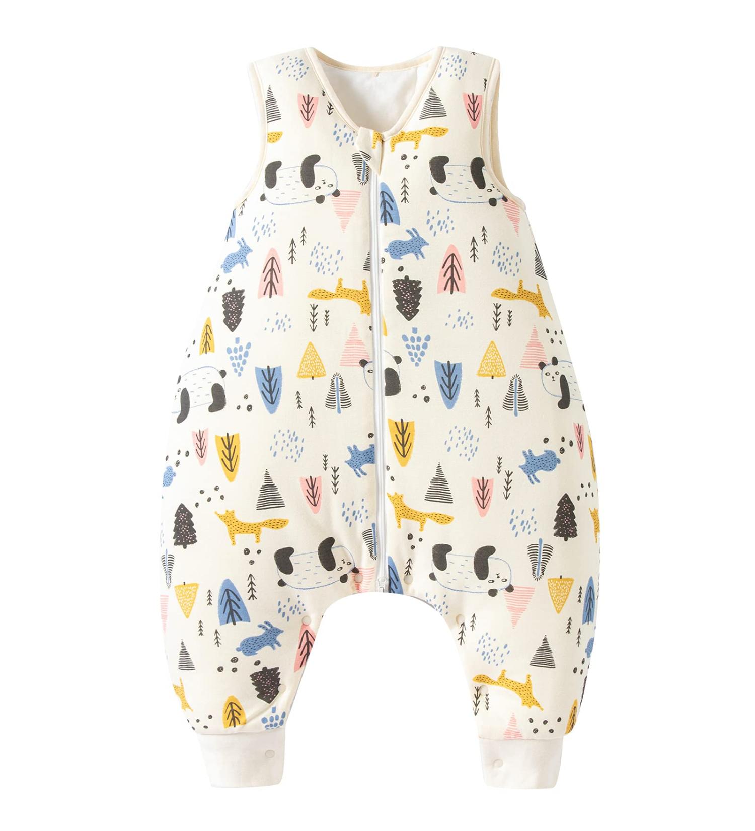 Duomiaomiao Unisex Baby Sleeping Bag with Legs 2.5 TOG - 100% Cotton Wearable Blanket for Winter - 6-18 Months - Beige Panda Design - 65cm - Ideal for Baby Height 70-80cm - Buy Online on GoSupps.com