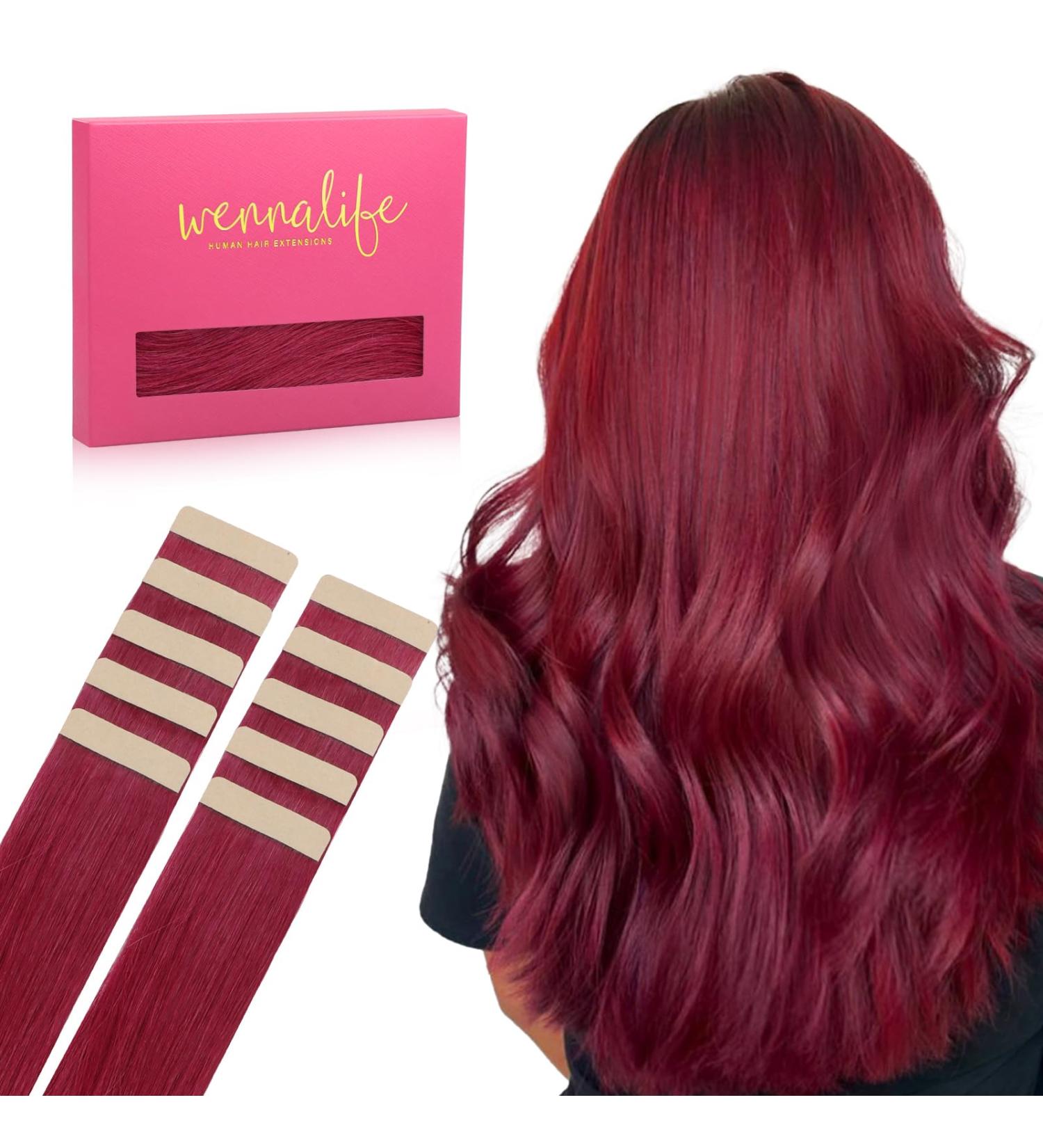 Buy If-Salt Tape Extensions | Real Hair Burgundy Red 10pcs - 20g 25cm Invisible Tape-In Hair Extensions for Highlights - Buy Online on GoSupps.com