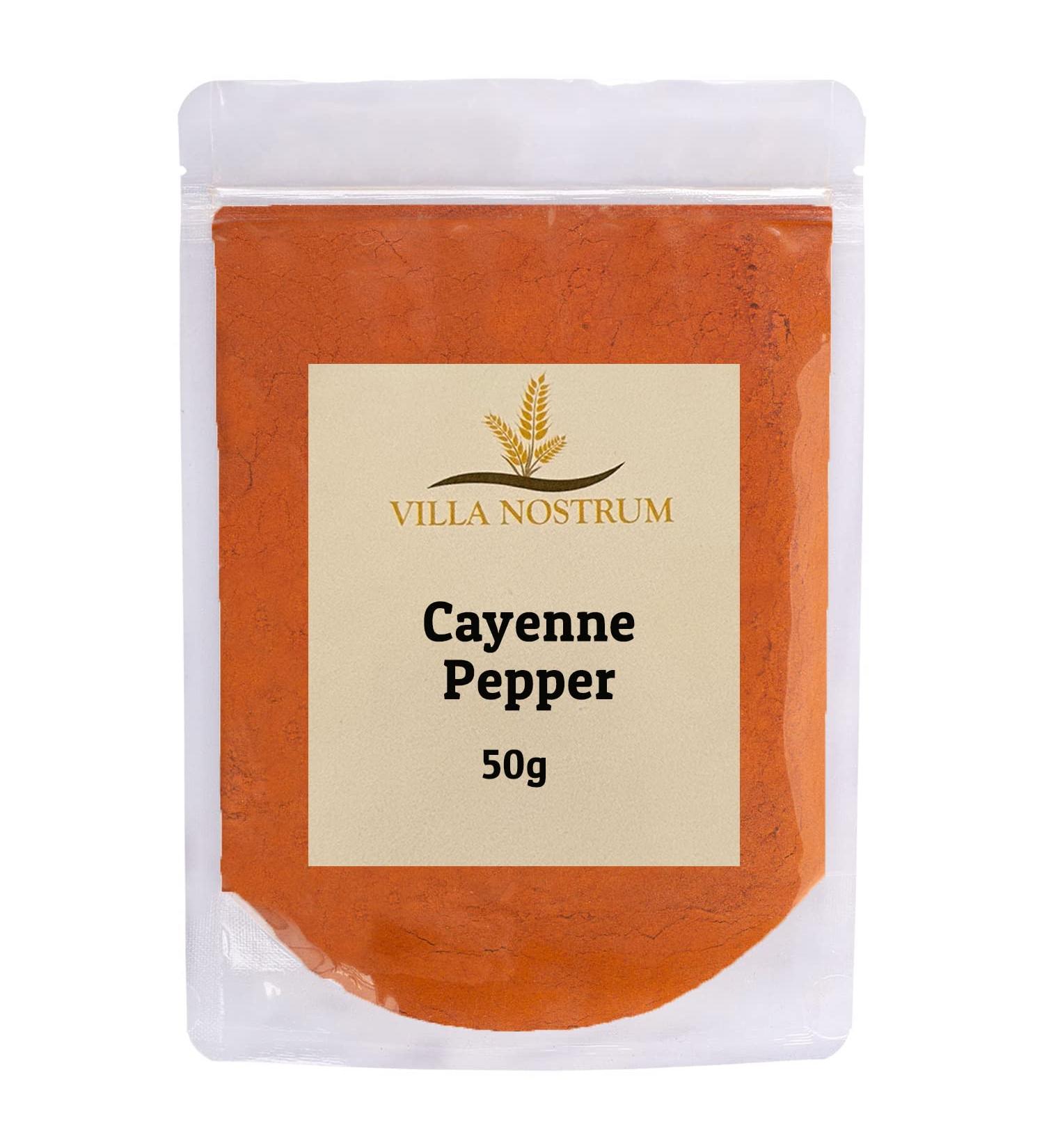 Cayenne Pepper 50g by Villa Nostrum - Ground Cayenne Pepper Warm Smoky Aroma Spicy Flavor Ideal for Rubs Marinades Sauces Meats