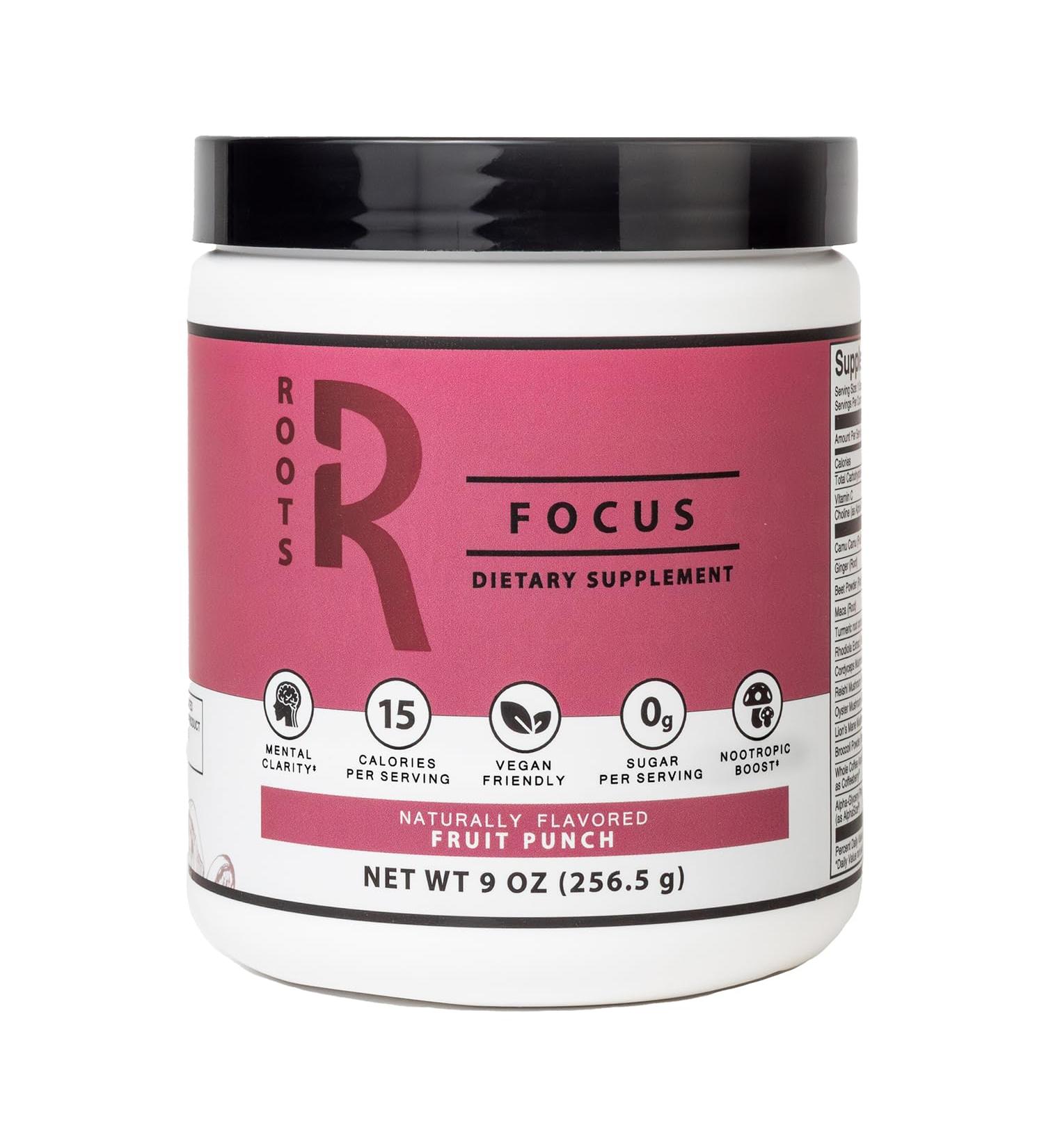 Roots Focus Nootropic Brain Supplement - Fruit Punch | Lion's Mane Cordyceps & Reishi Mushrooms + Extended-Release Caffeine - 50 Servings - Buy Online on GoSupps.com
