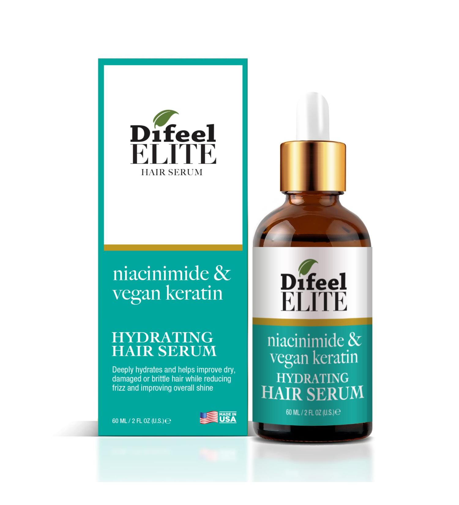 Difeel Elite Niacinamide + Vegan Keratin Hair Serum 2 oz | Hydrating Growth Formula | International Shipping Available - Buy Online on GoSupps.com