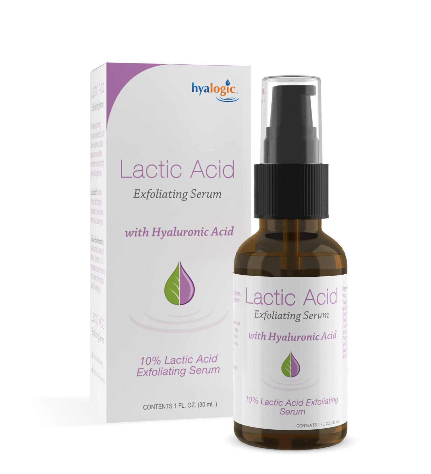Hyalogic Lactic Acid 10% Serum Exfoliating Face Serum with Hyaluronic Acid & Essential Oils for Radiant Skin | Non-Abrasive 1 fl. oz - Buy Online on GoSupps.com