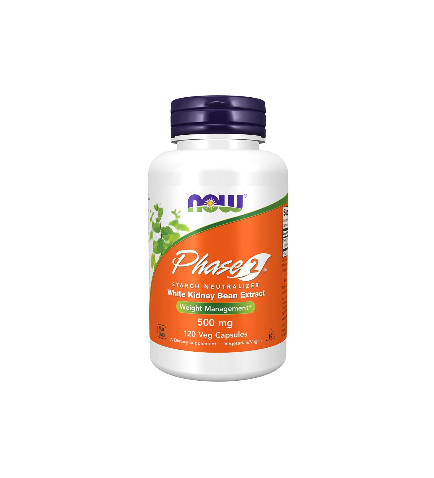 Now Supplements Phase 2 White Kidney Bean Extract 500mg - 120 Veg Capsules for Weight Management - Buy Online on GoSupps.com