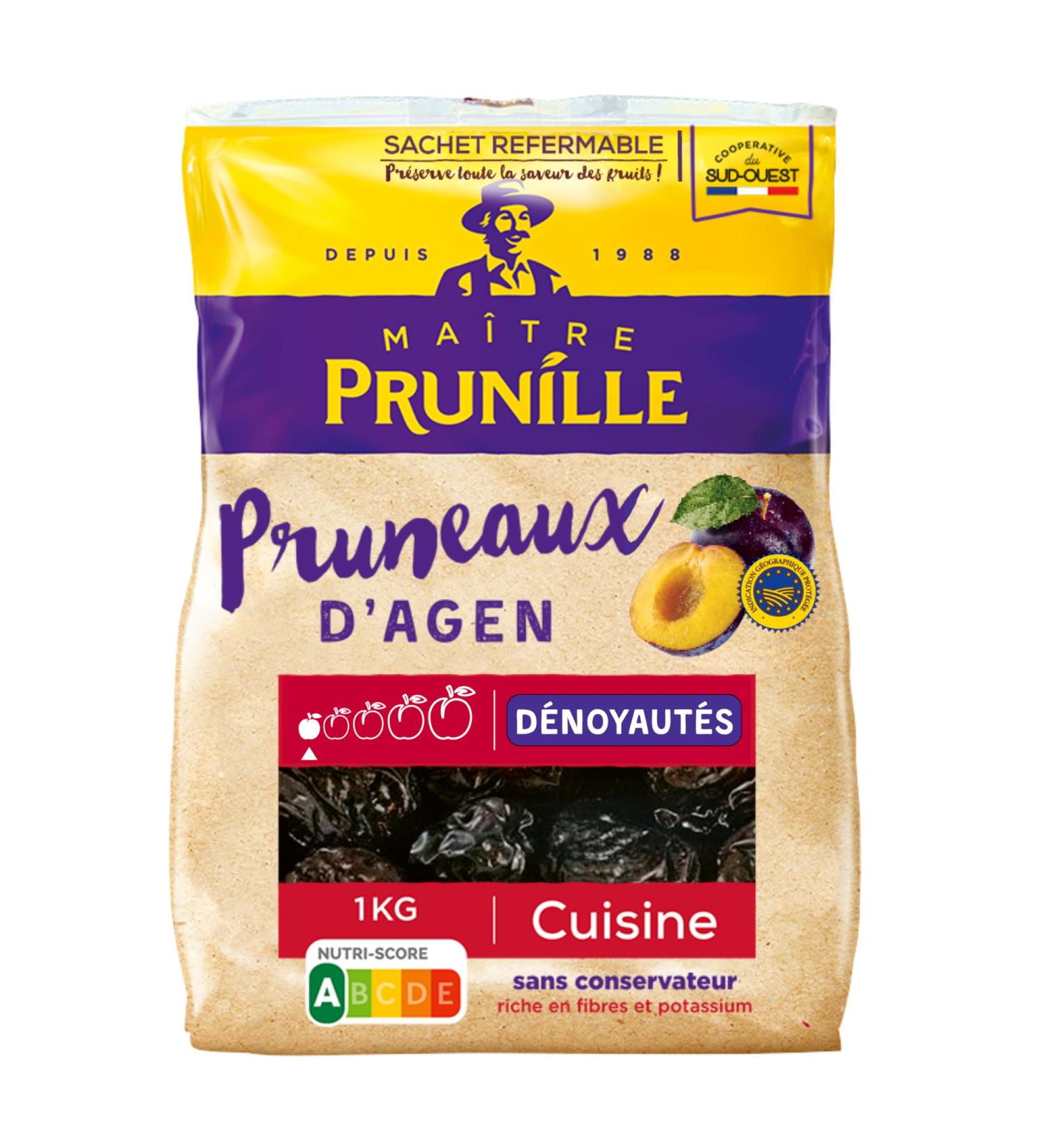 MAÎTRE PRUNILLE - Pitted Agen Prunes - Dried Fruits Cuisine - Size 55/66 - Rich In Fiber And Potassium - Facilitates Digestio