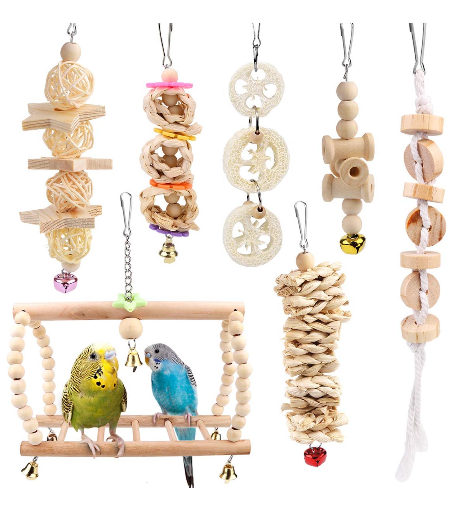 Vegena 7-Piece Wooden Bird Toy Set - Colorful Ladders with Landing Sites for Budgies Parrots and Cockatoos - Ideal Bird Cage Accessories - Buy Online on GoSupps.com