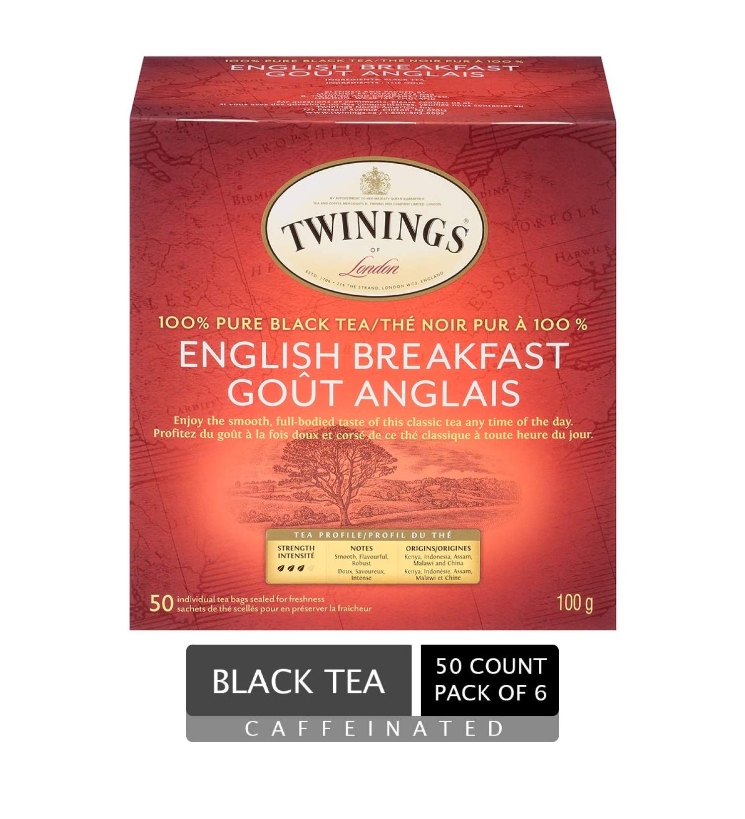 Twinings Classic English Breakfast Individually Wrapped Tea Bags | Caffeinated Smooth Flavourful Robust | 50 Count (Pack of 6) English Breakfast 50 Count (Pack of 6) - Buy Online on GoSupps.com