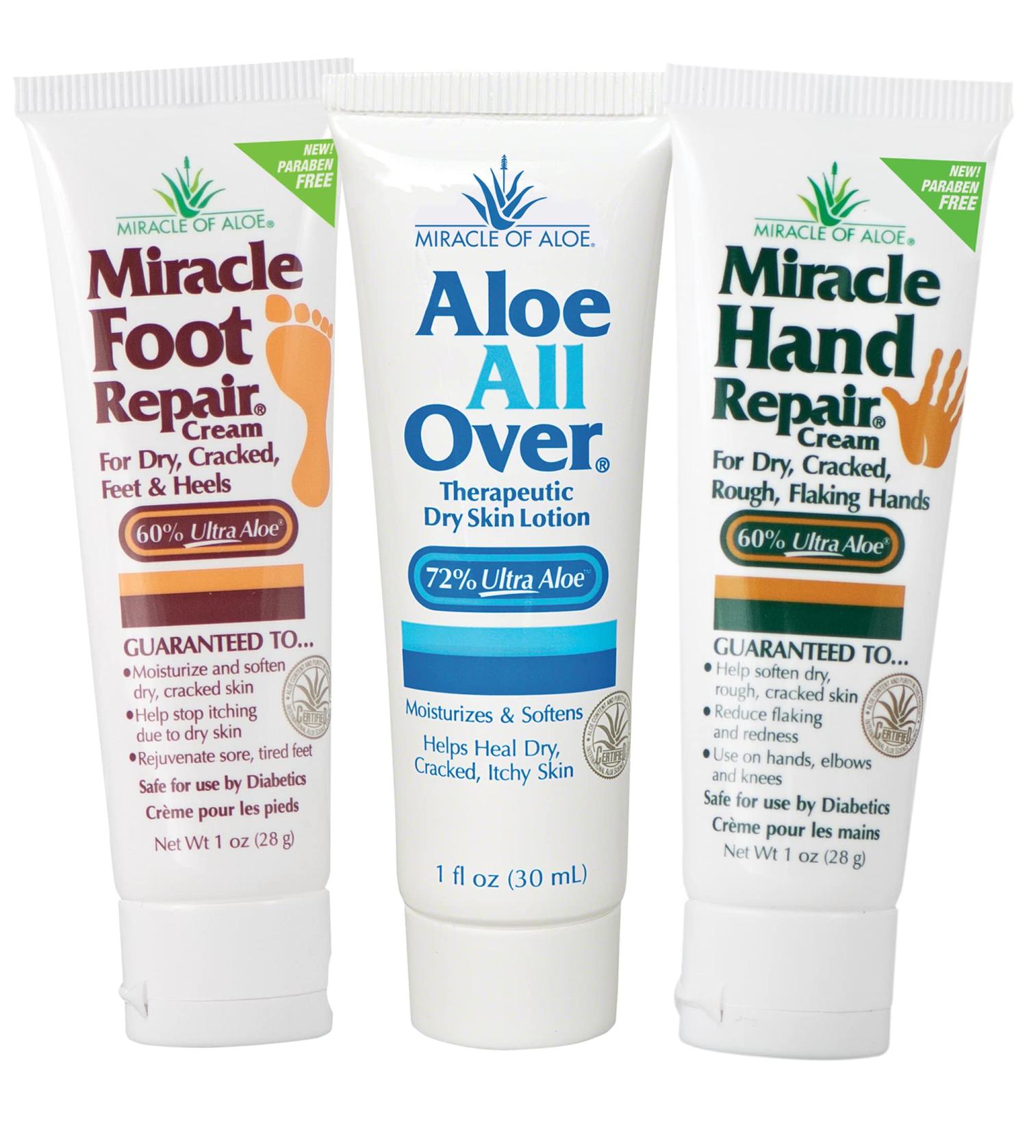 Miracle of Aloe 3-Pack Assortment - Foot & Hand Repair & All Over Aloe Cream - International Shipping - Buy Online on GoSupps.com