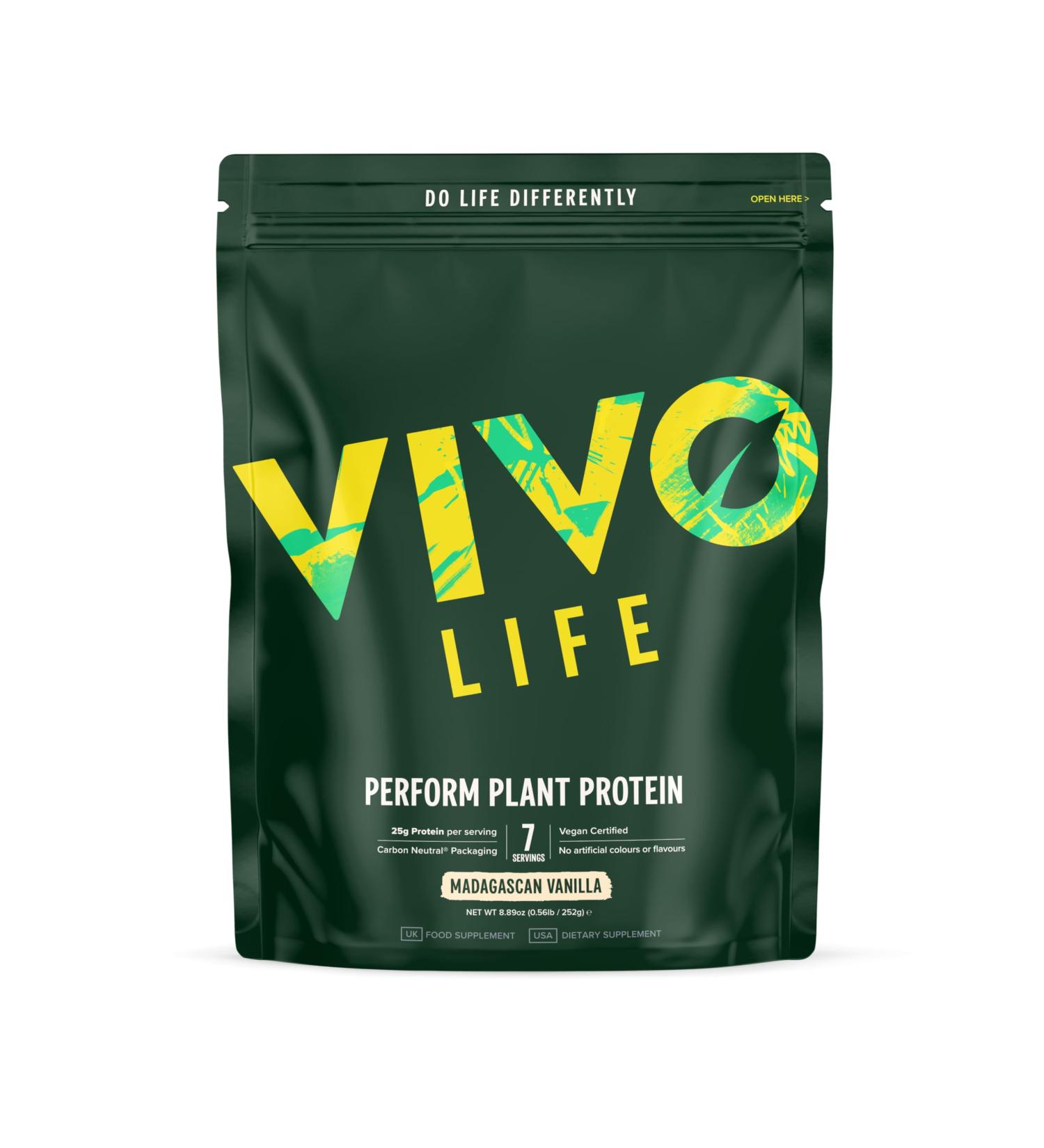 Vivo Life Perform Plant Protein Powder - Vanilla - Vegan 252g - BCAA Pea & Hemp Blend - 7 Servings - International Shipping - Buy Online on GoSupps.com