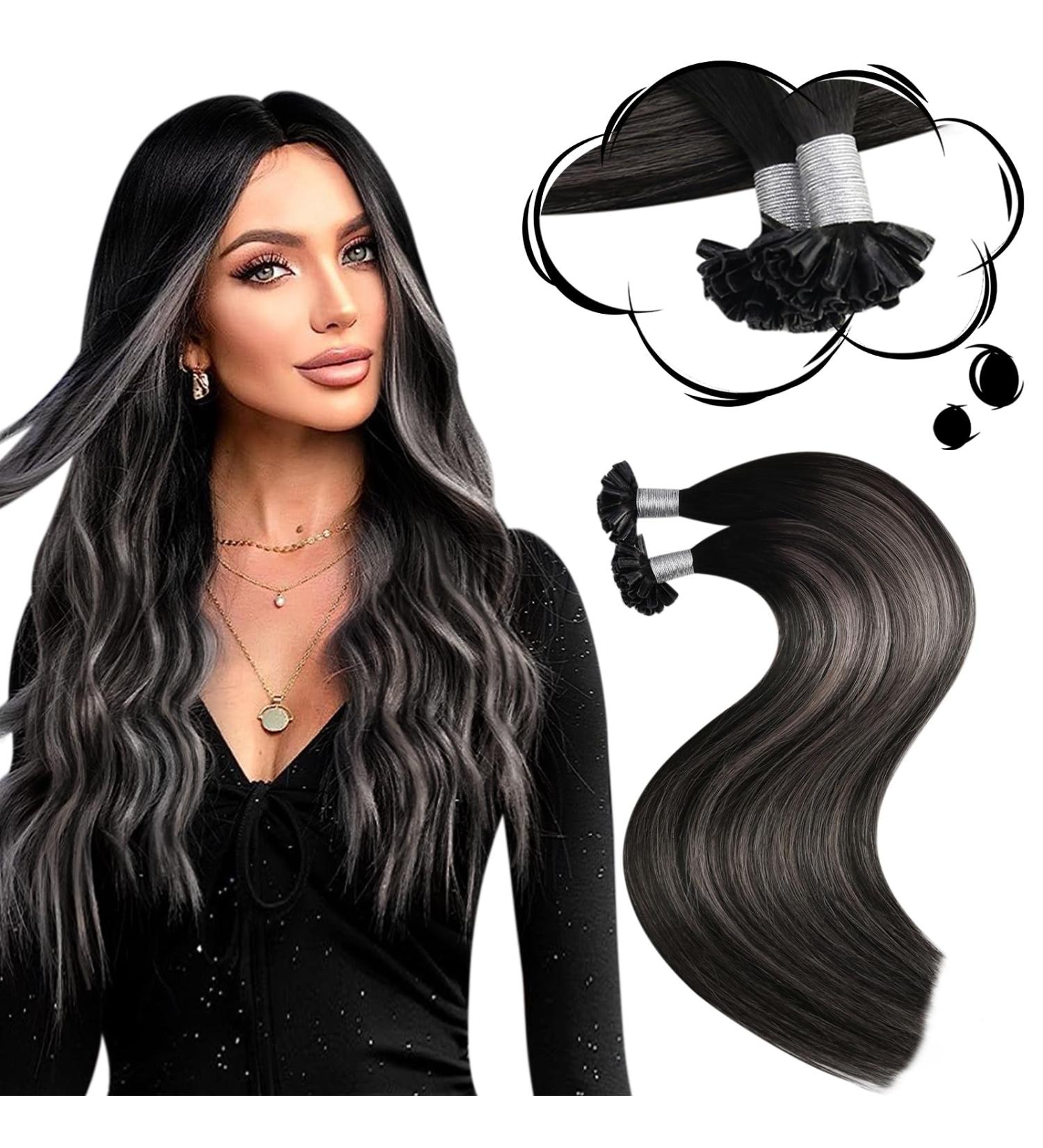 Moresoo Real Hair Extensions 50cm - Black & Silver U-Tip Keratin Bondings | Hot Fusion Hair Extensions - Buy Online on GoSupps.com