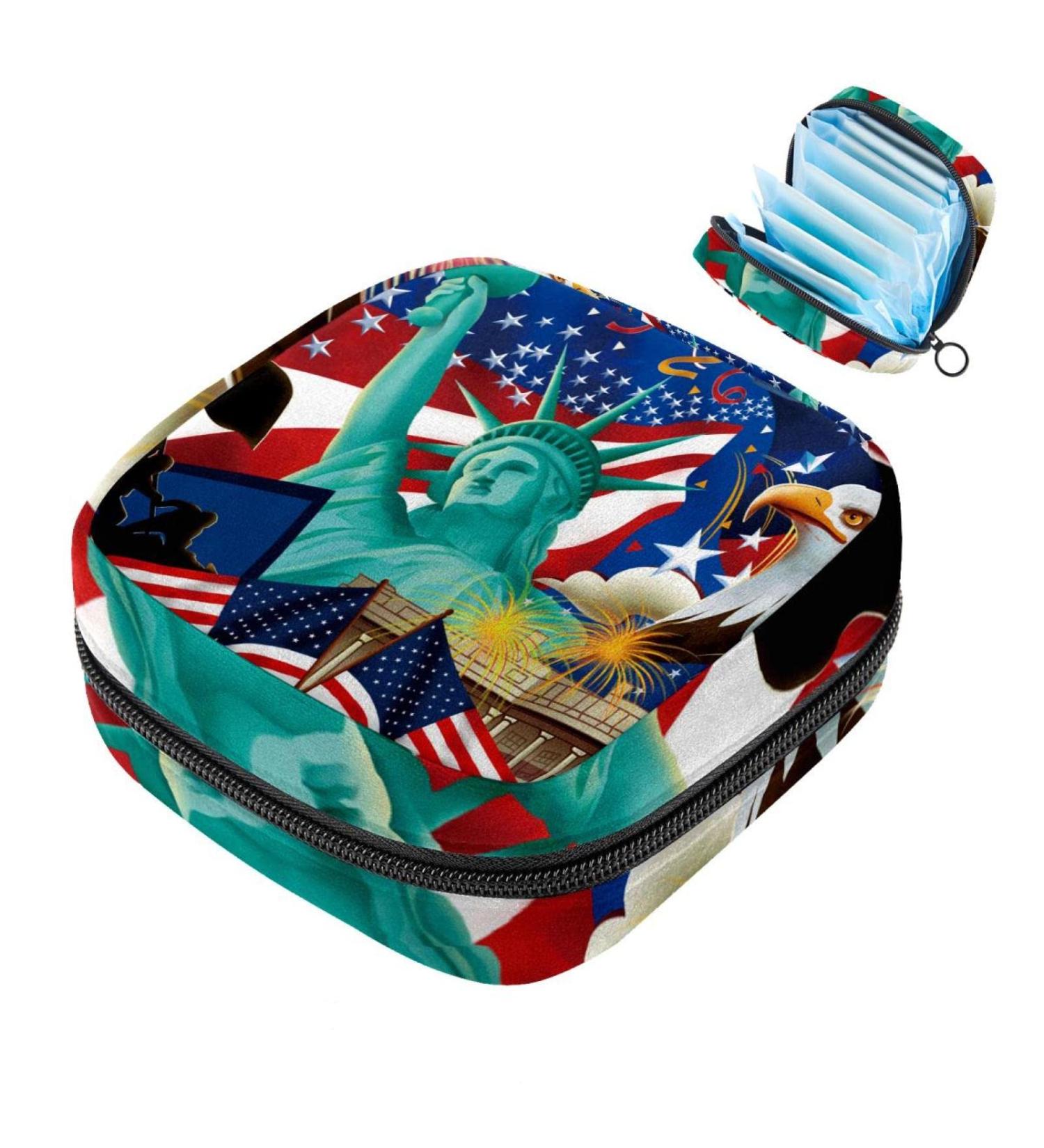 Menstruation Cup & Women's Napkin Bag Stylish Collective Bags with Statue of Liberty & American Flag Designs - Buy Online on GoSupps.com