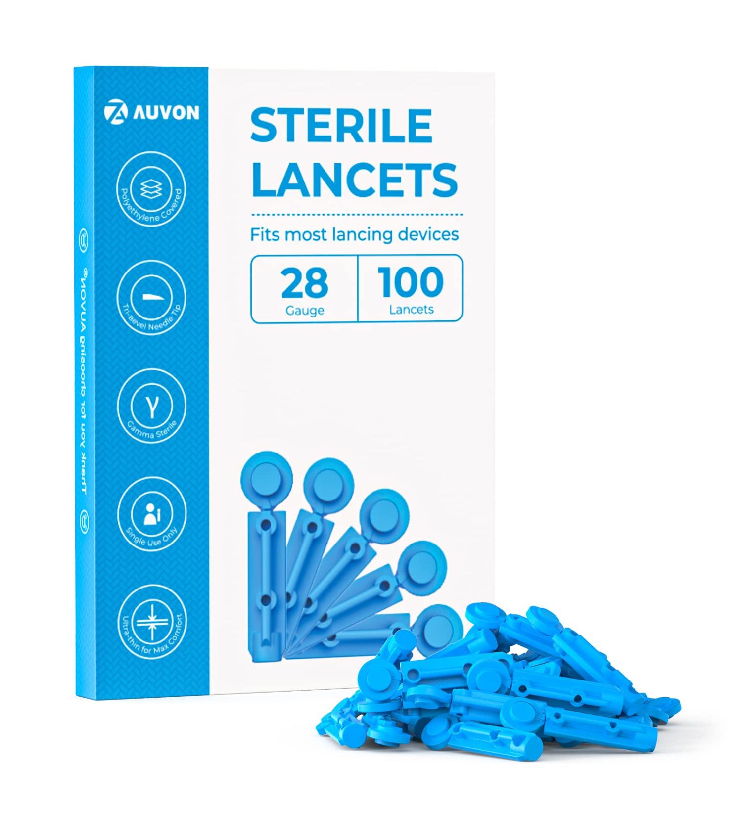 AUVON 28G Diabetic Lancets for Blood Glucose Testing - 100 Count, Universal Sterile Needles for Lancing Devices - Disposable and Fit for Thick Skin - Buy Online on GoSupps.com